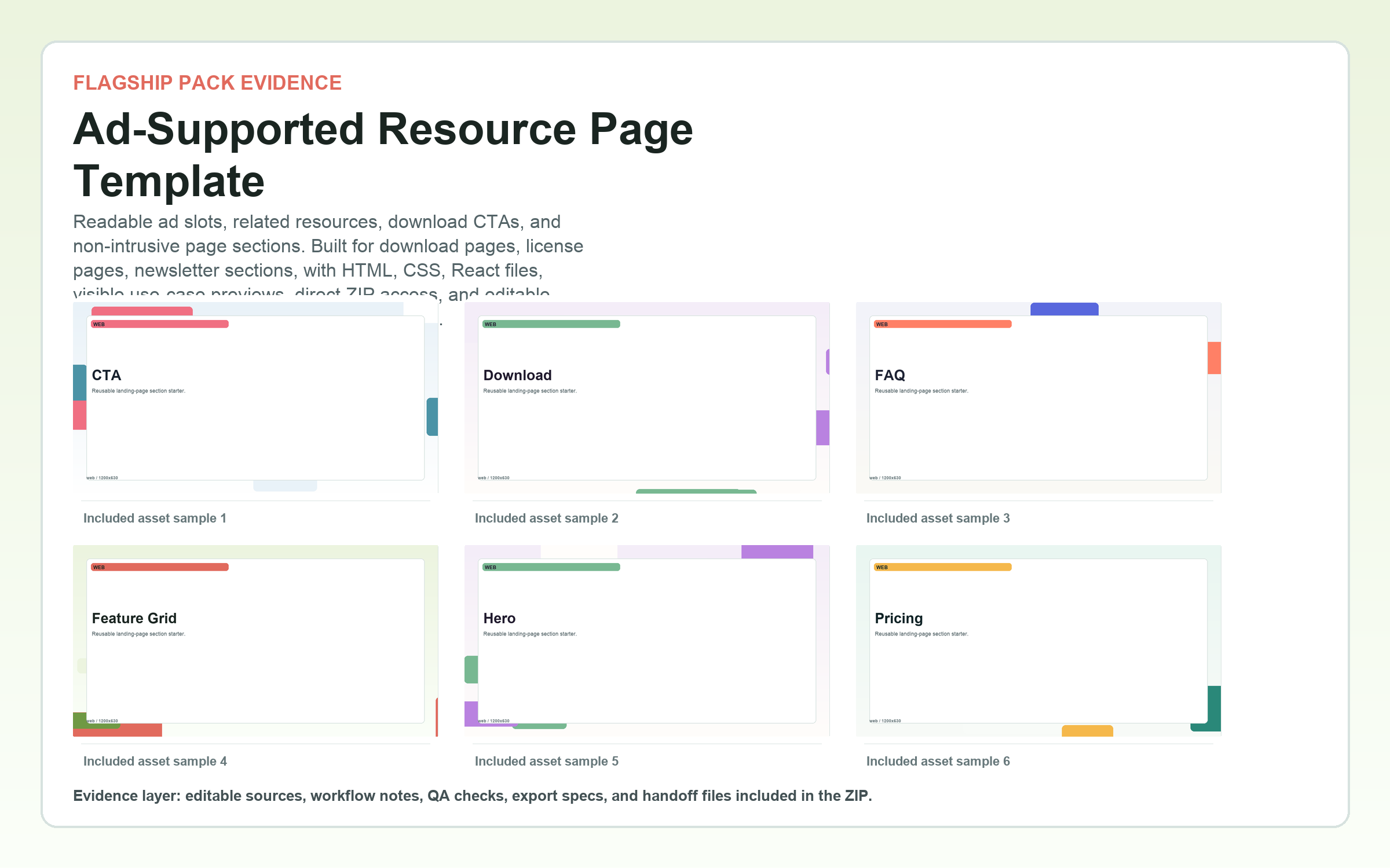 Ad-Supported Resource Page Template flagship contact sheet
