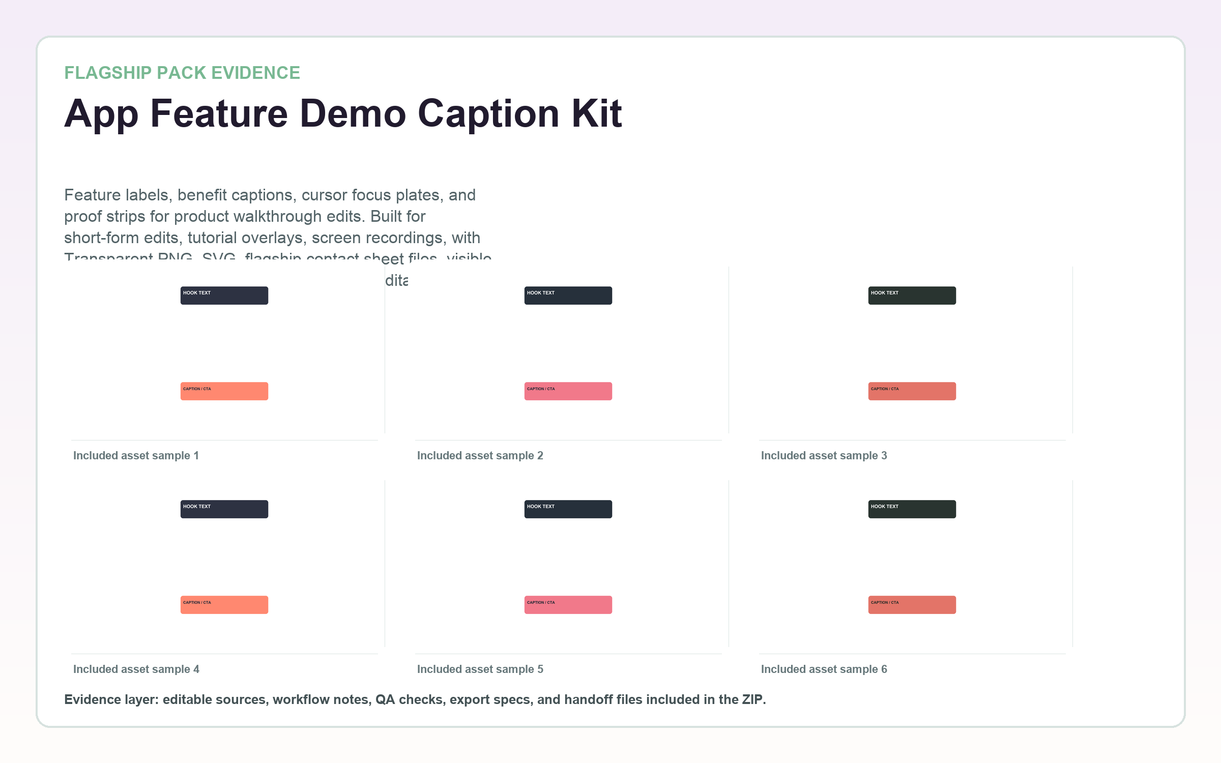 App Feature Demo Caption Kit flagship contact sheet