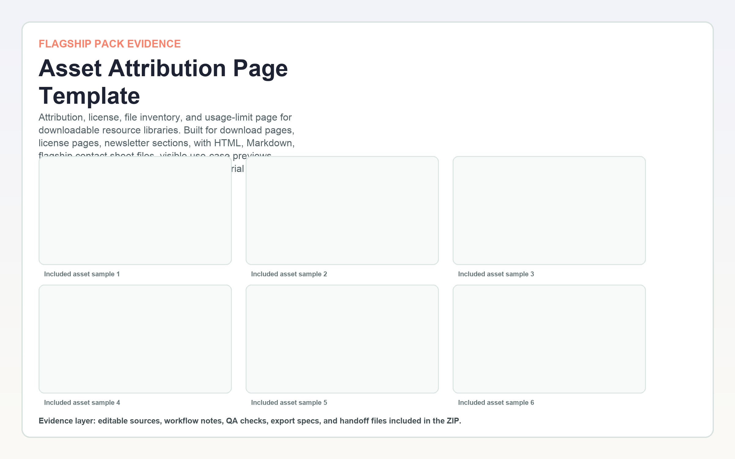 Asset Attribution Page Template flagship contact sheet