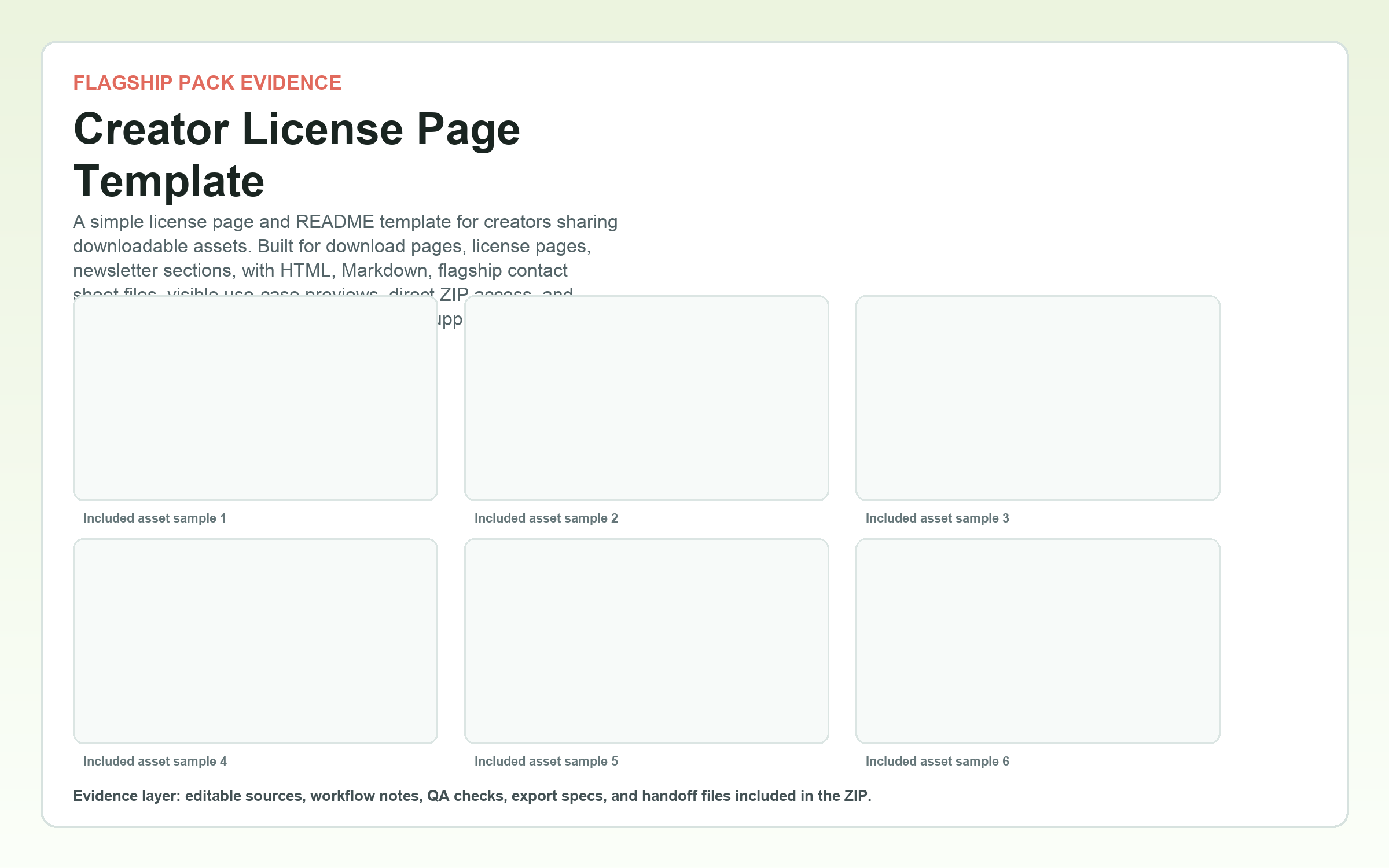 Creator License Page Template flagship contact sheet