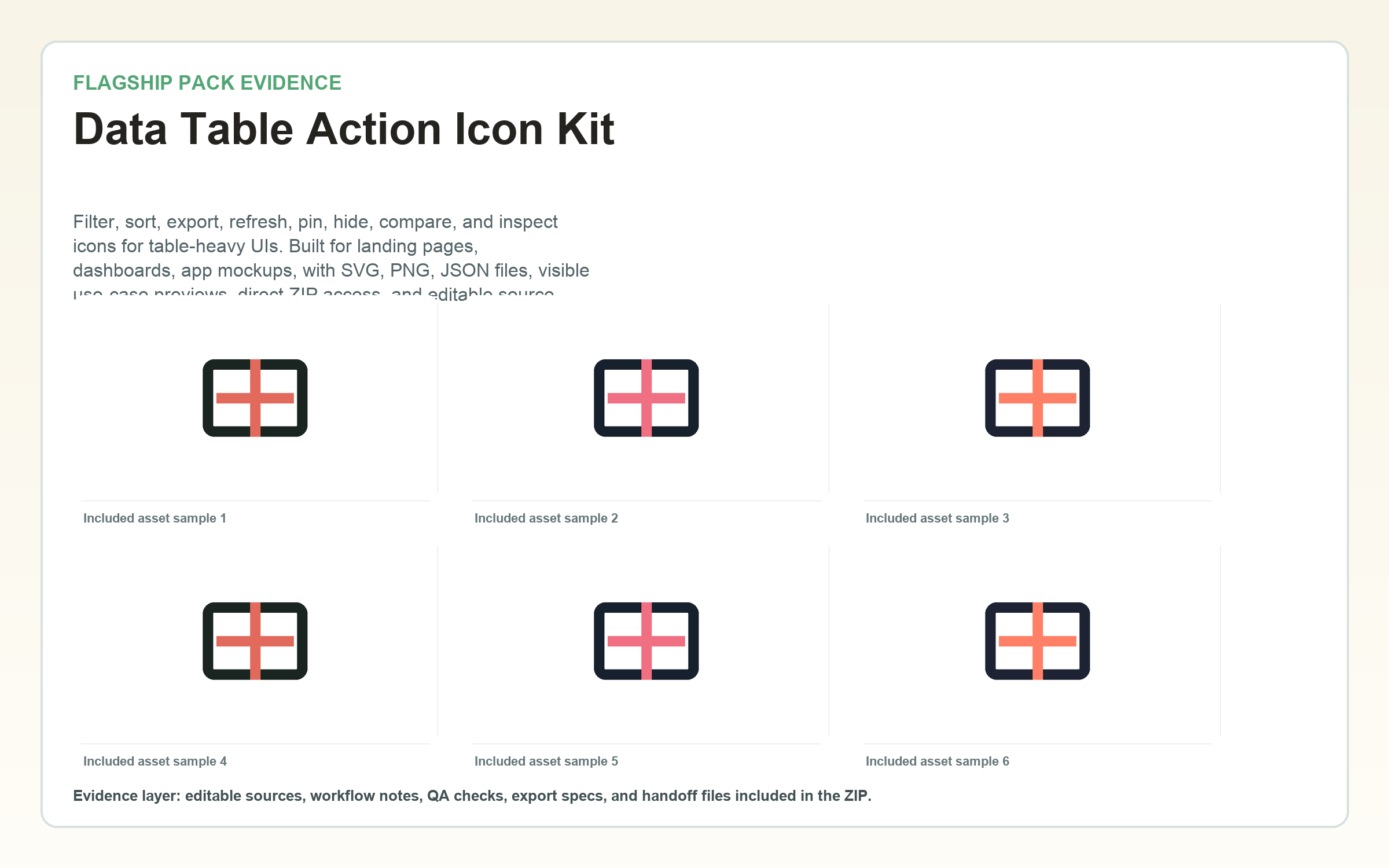 Data Table Action Icon Kit flagship contact sheet