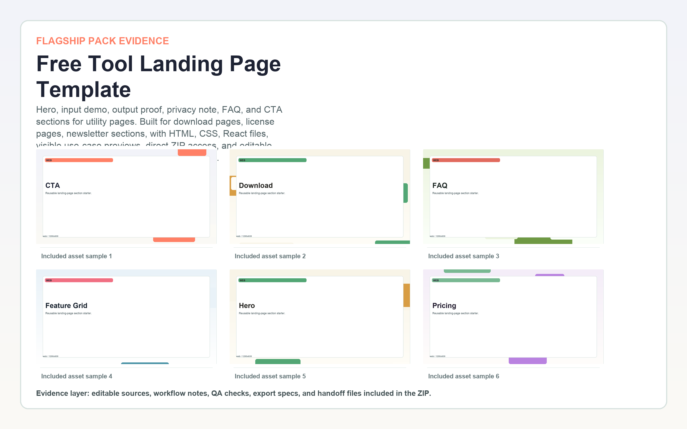 Free Tool Landing Page Template flagship contact sheet