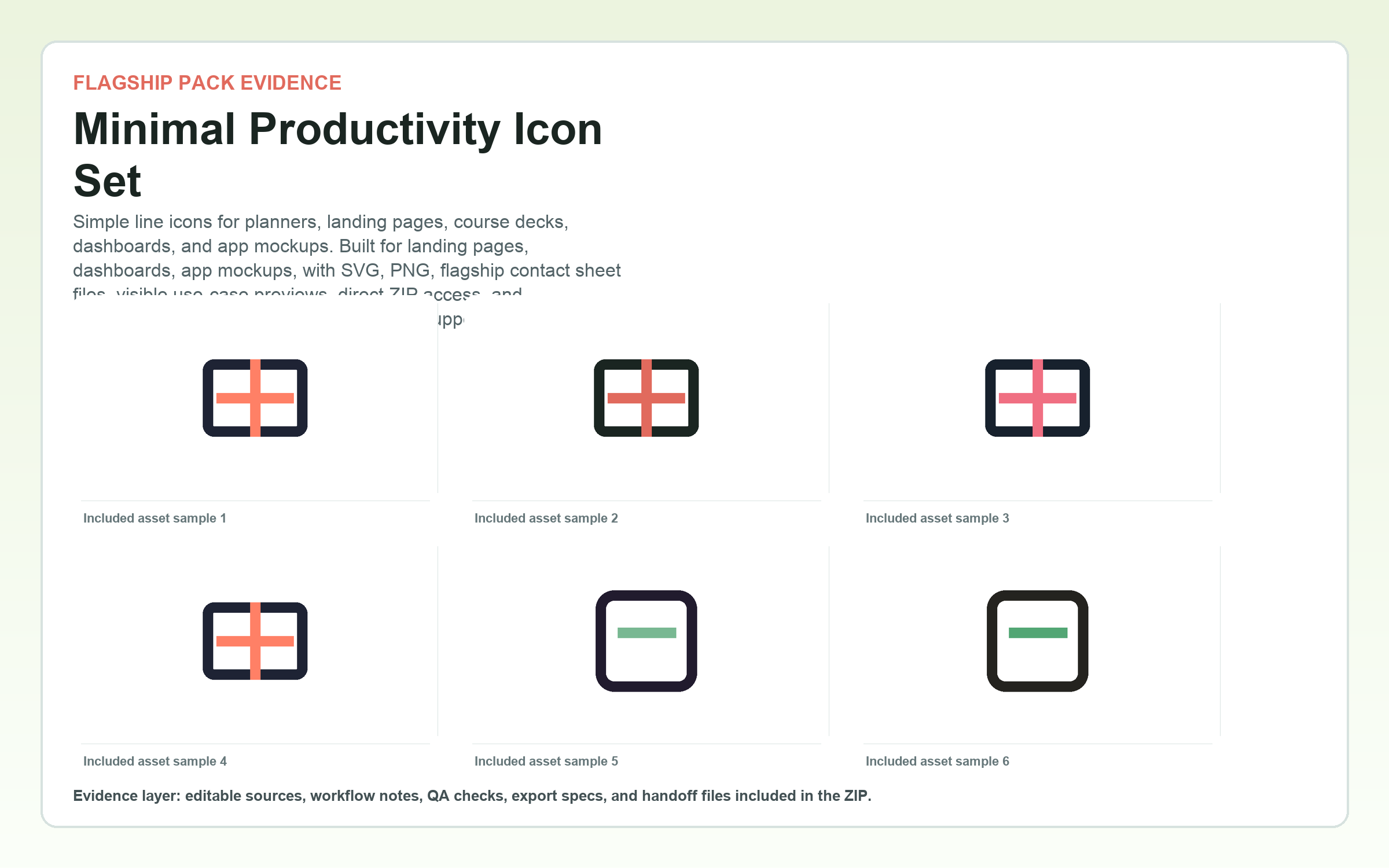 Minimal Productivity Icon Set flagship contact sheet