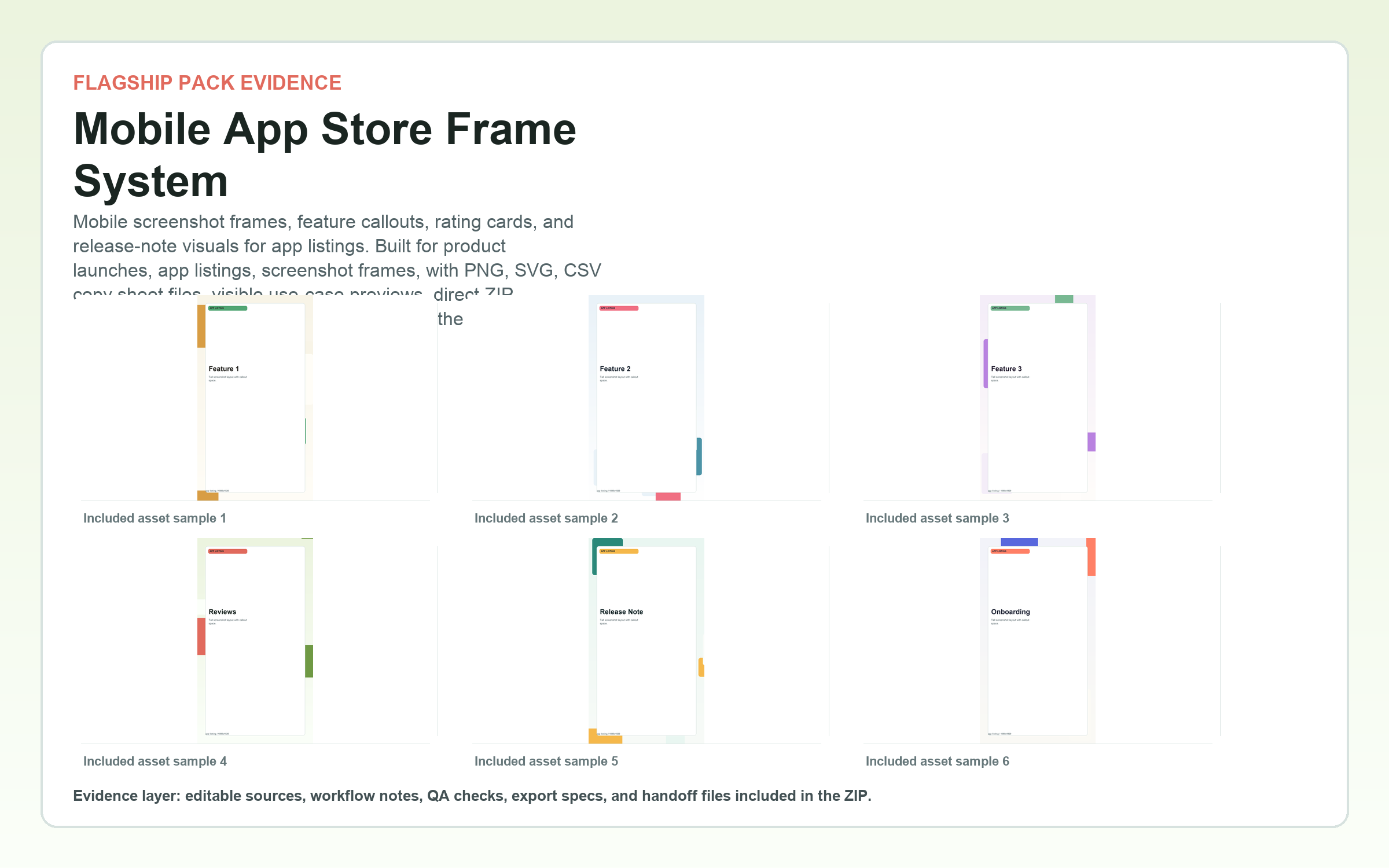 Mobile App Store Frame System flagship contact sheet