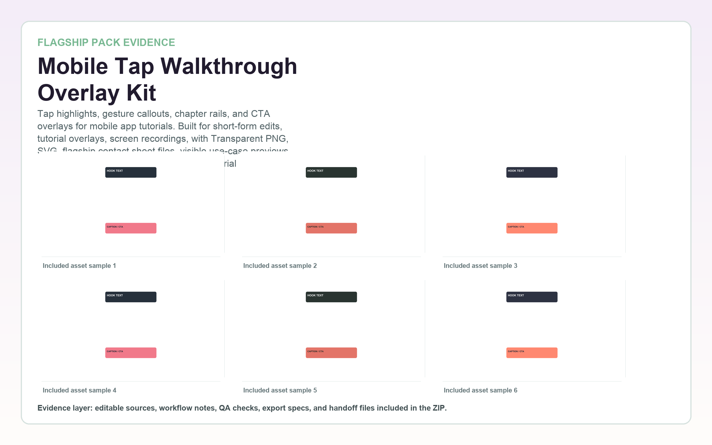 Mobile Tap Walkthrough Overlay Kit flagship contact sheet