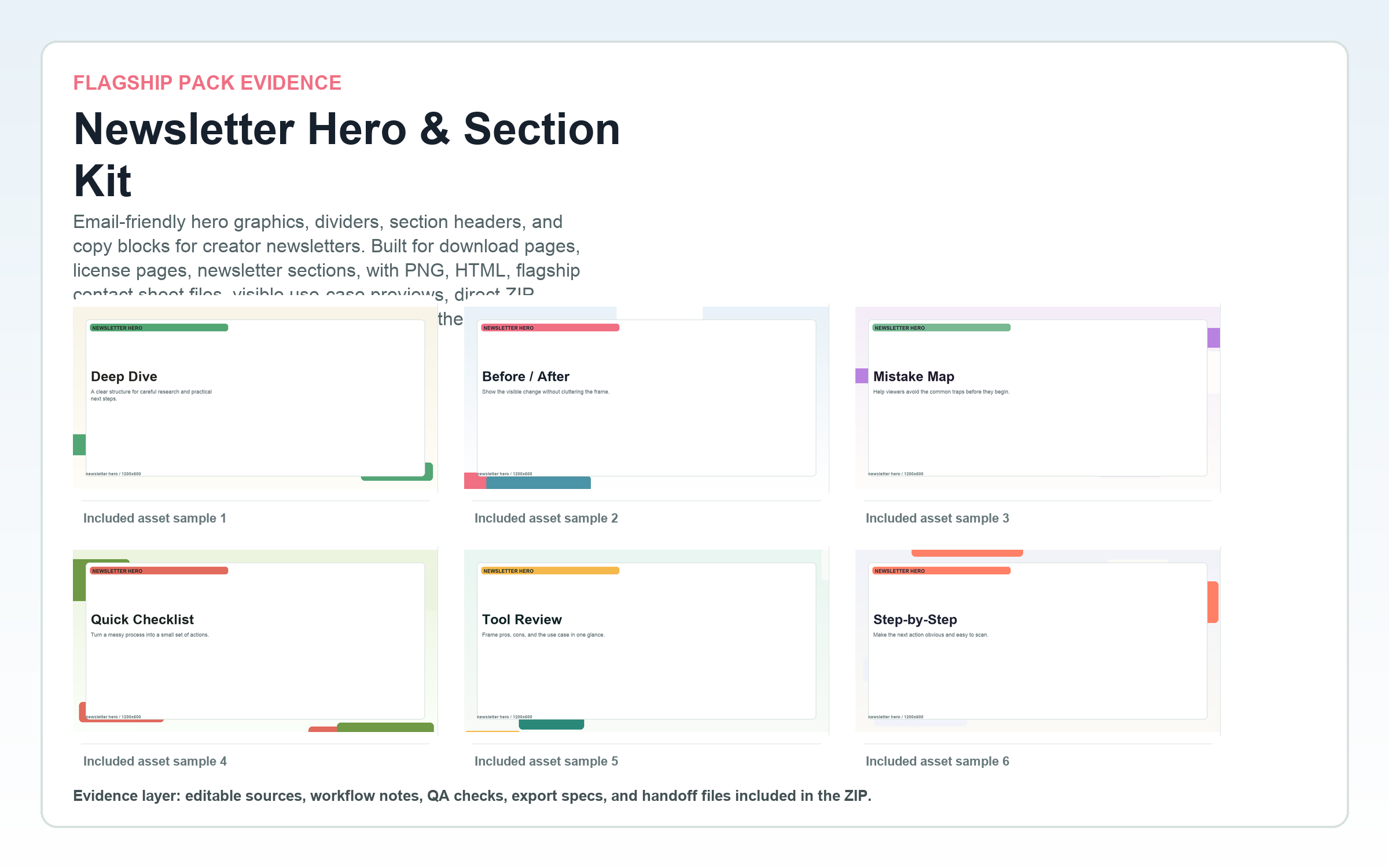 Newsletter Hero & Section Kit flagship contact sheet