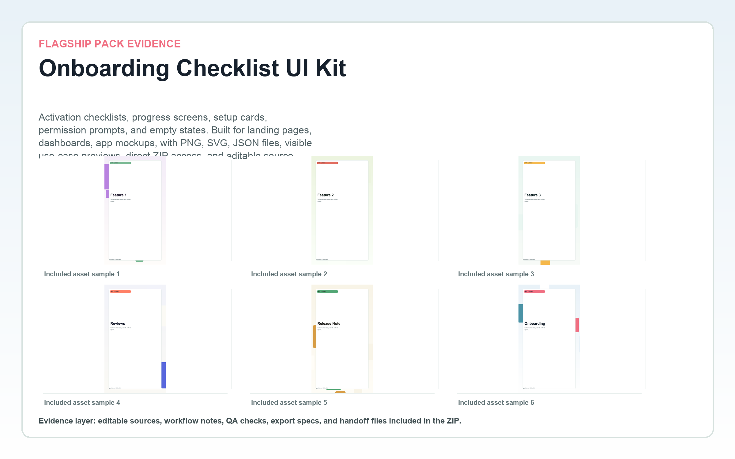 Onboarding Checklist UI Kit flagship contact sheet