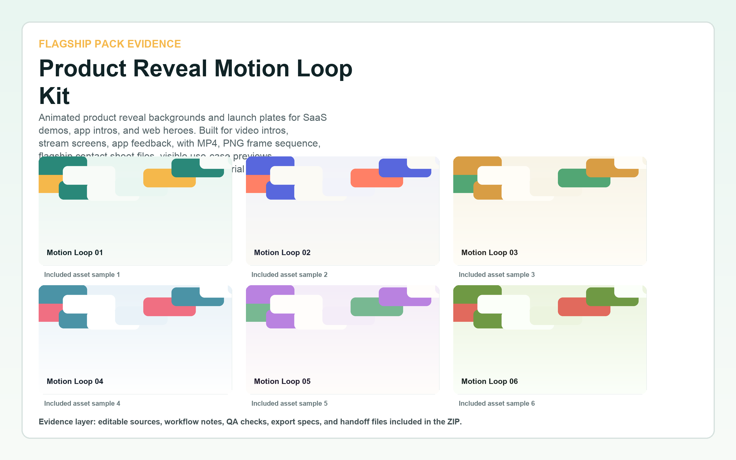 Product Reveal Motion Loop Kit flagship contact sheet