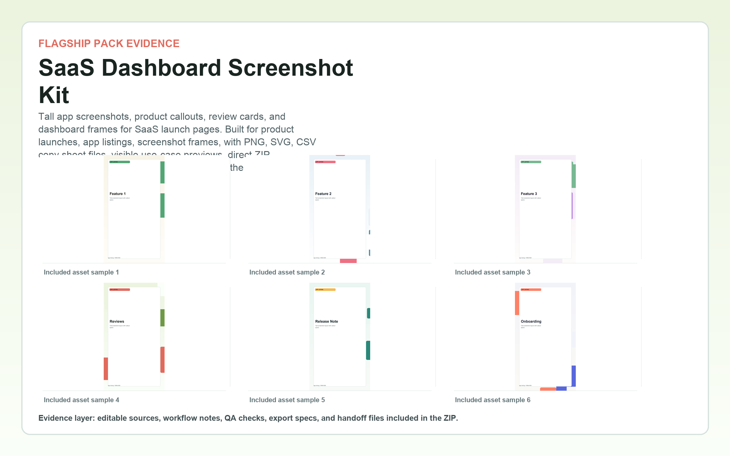 SaaS Dashboard Screenshot Kit flagship contact sheet