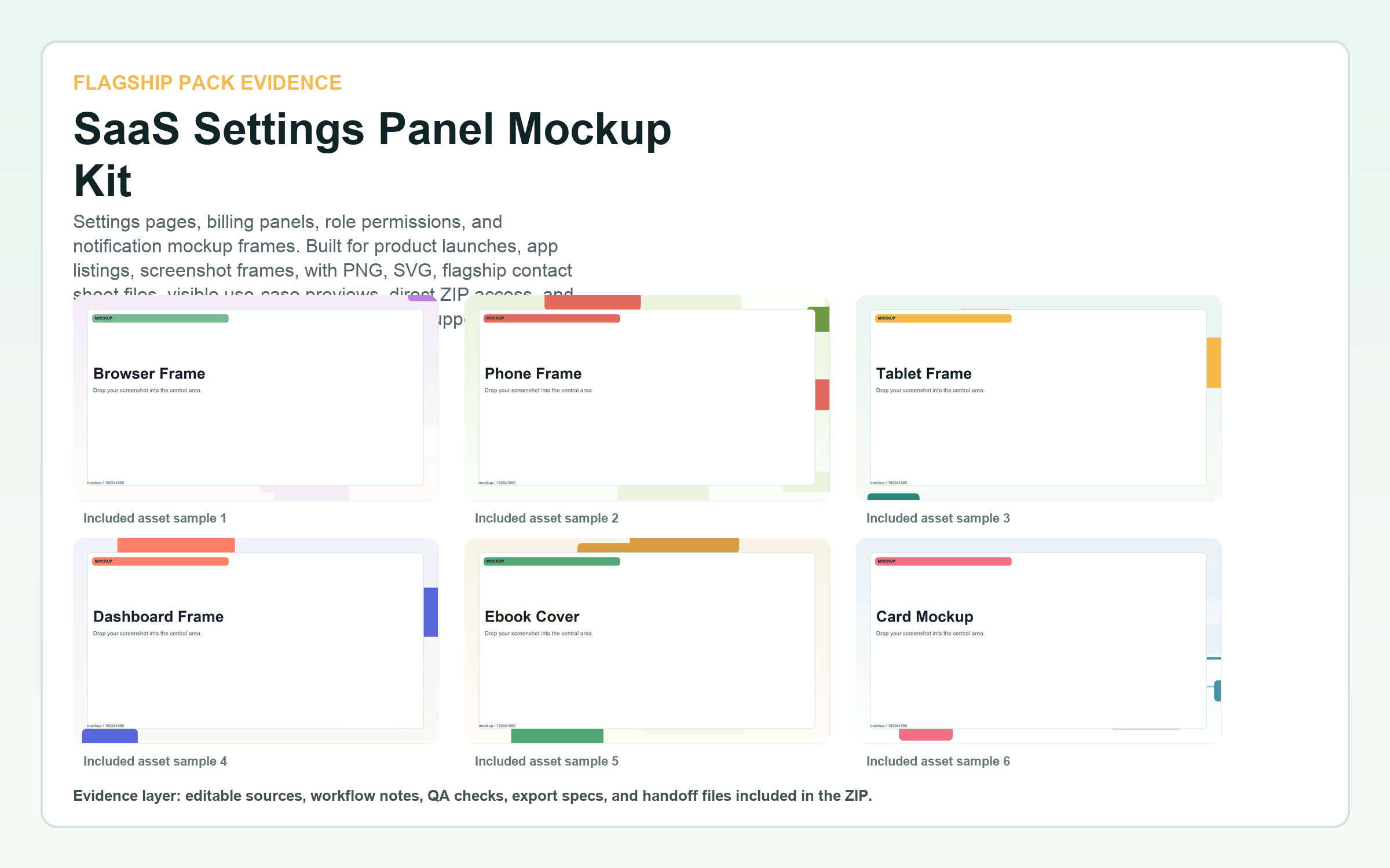 SaaS Settings Panel Mockup Kit flagship contact sheet