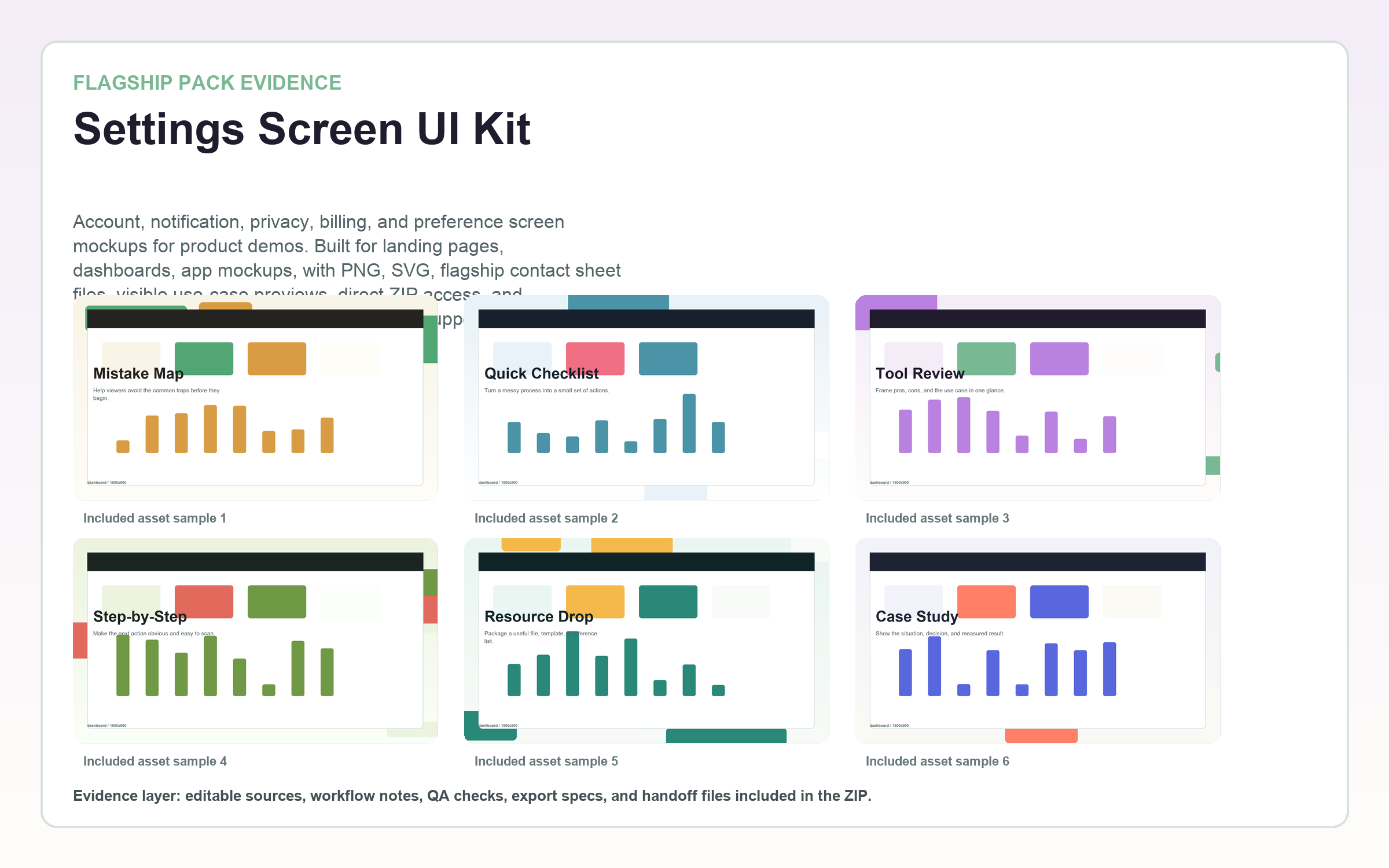 Settings Screen UI Kit flagship contact sheet