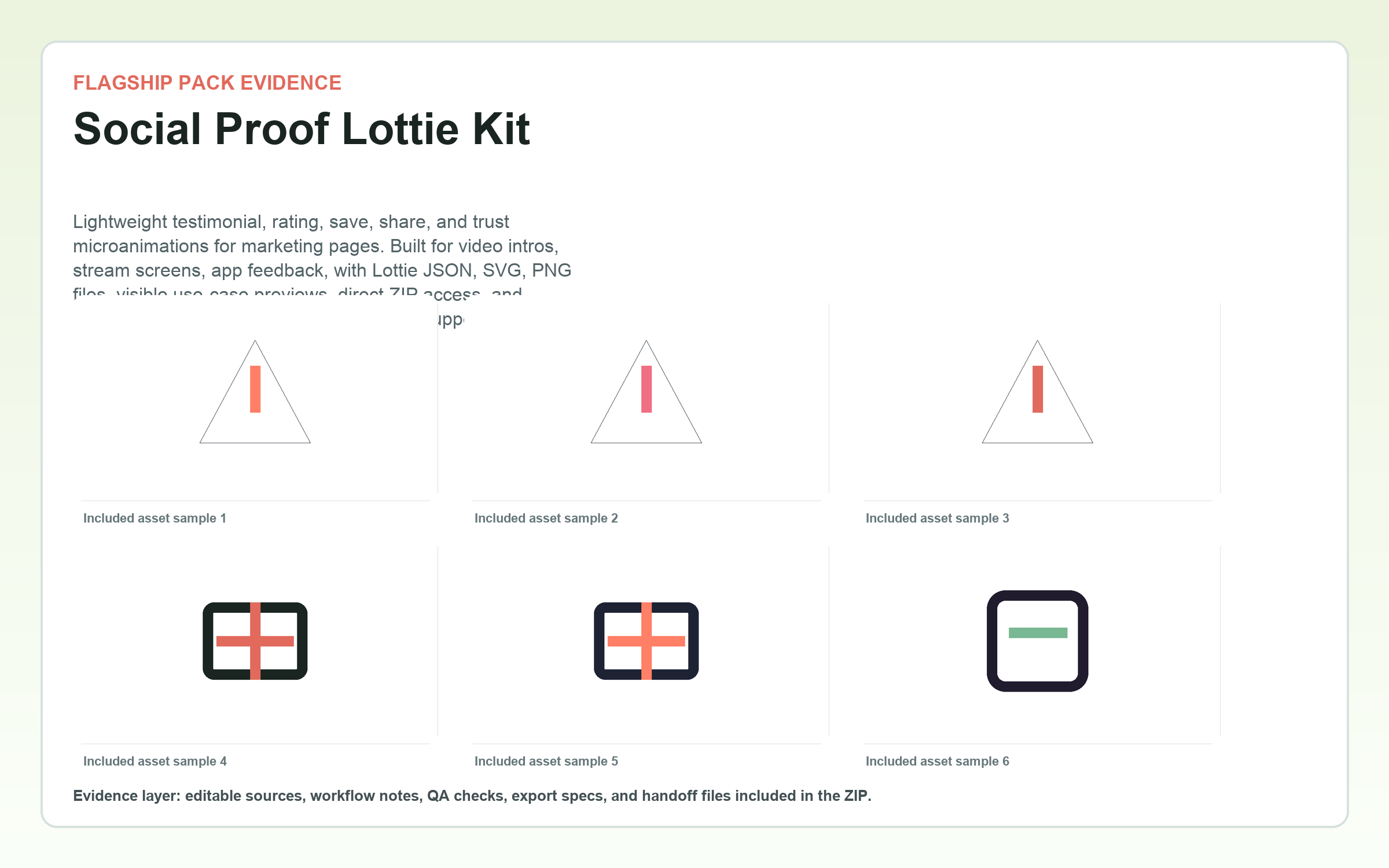 Social Proof Lottie Kit flagship contact sheet
