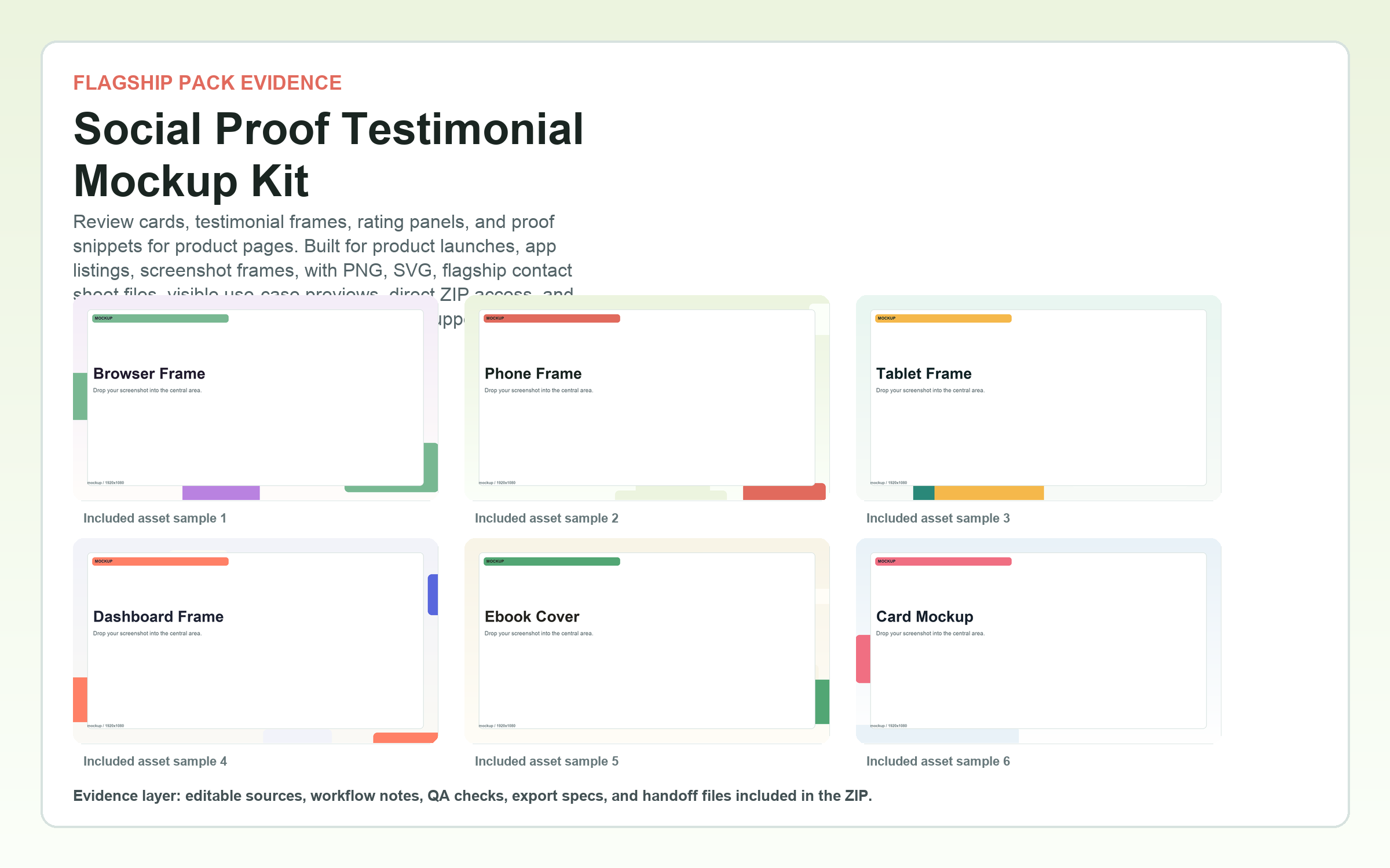 Social Proof Testimonial Mockup Kit flagship contact sheet