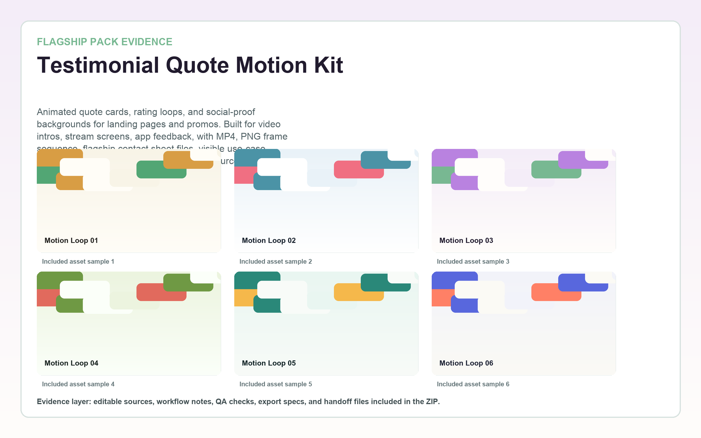 Testimonial Quote Motion Kit flagship contact sheet