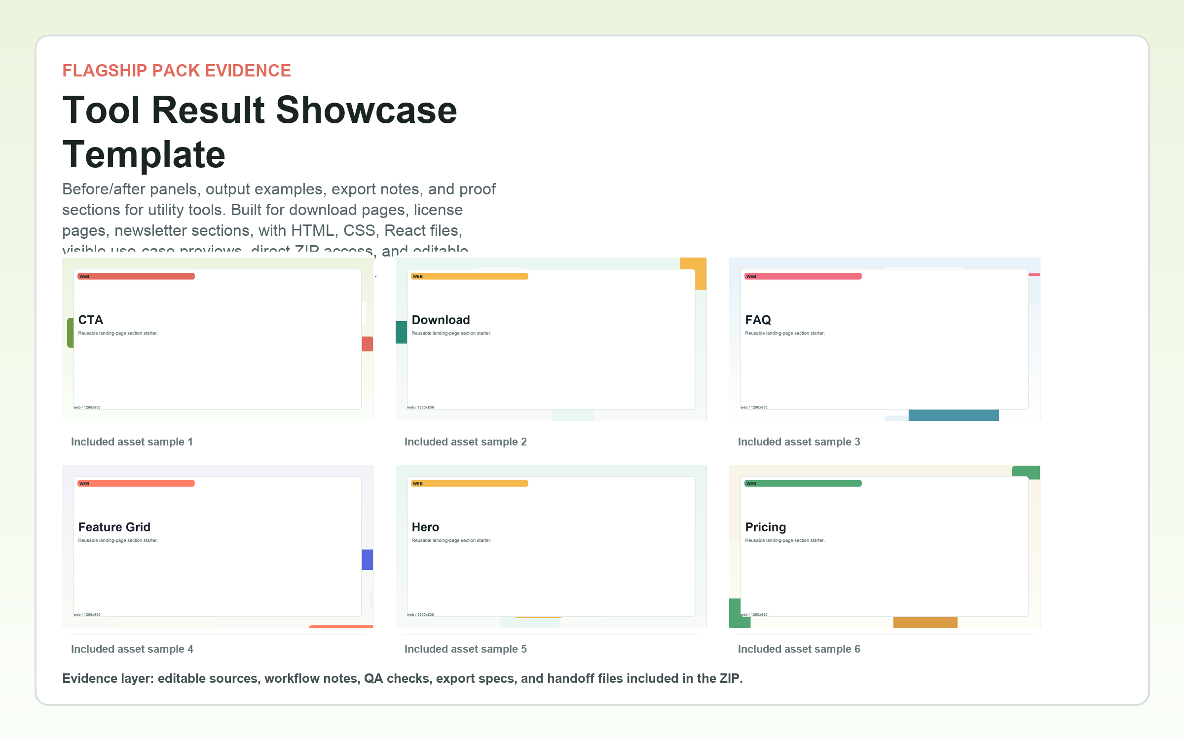 Tool Result Showcase Template flagship contact sheet