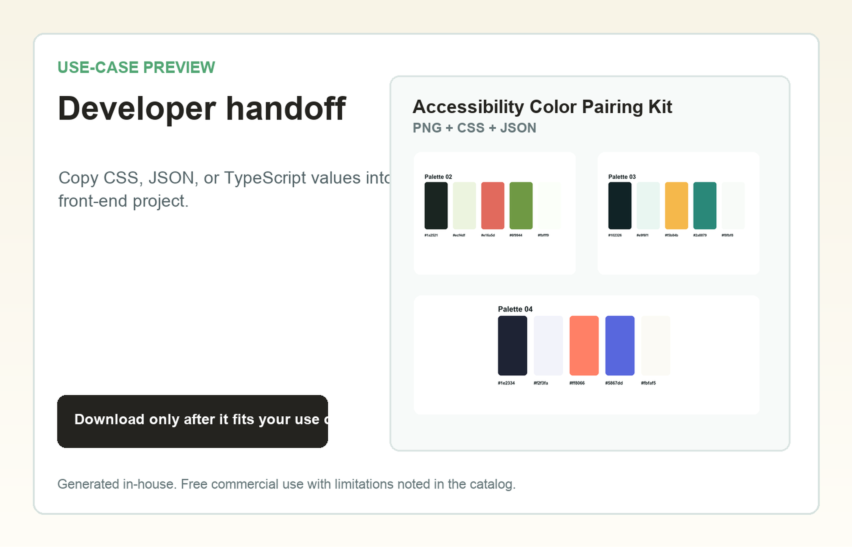 Accessibility Color Pairing Kit Developer handoff use-case preview