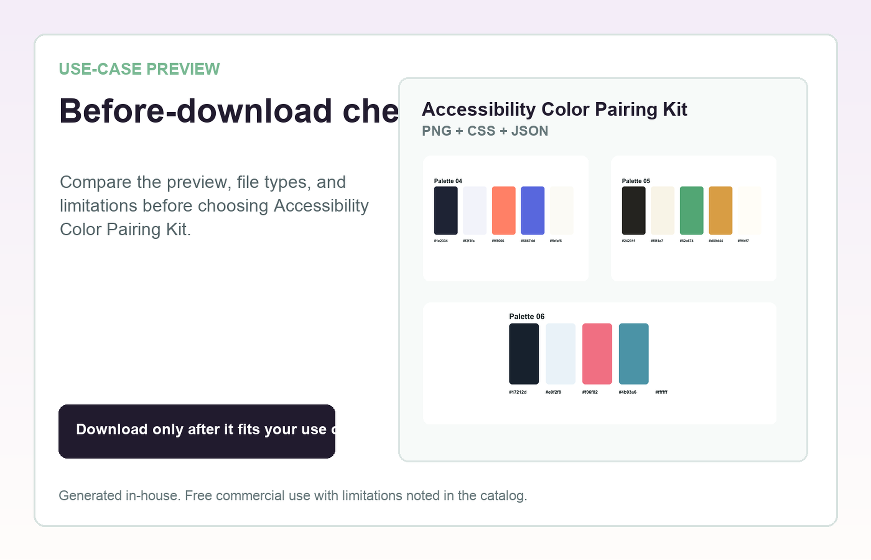Accessibility Color Pairing Kit Before-download check use-case preview