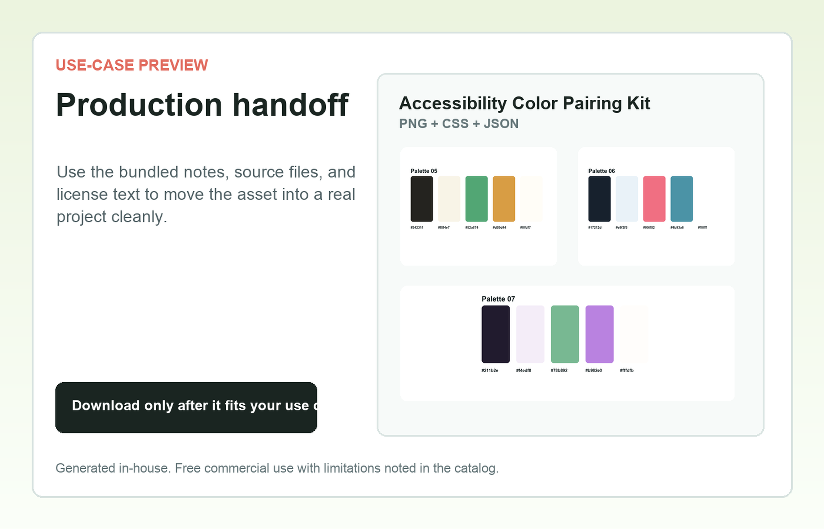 Accessibility Color Pairing Kit Production handoff use-case preview