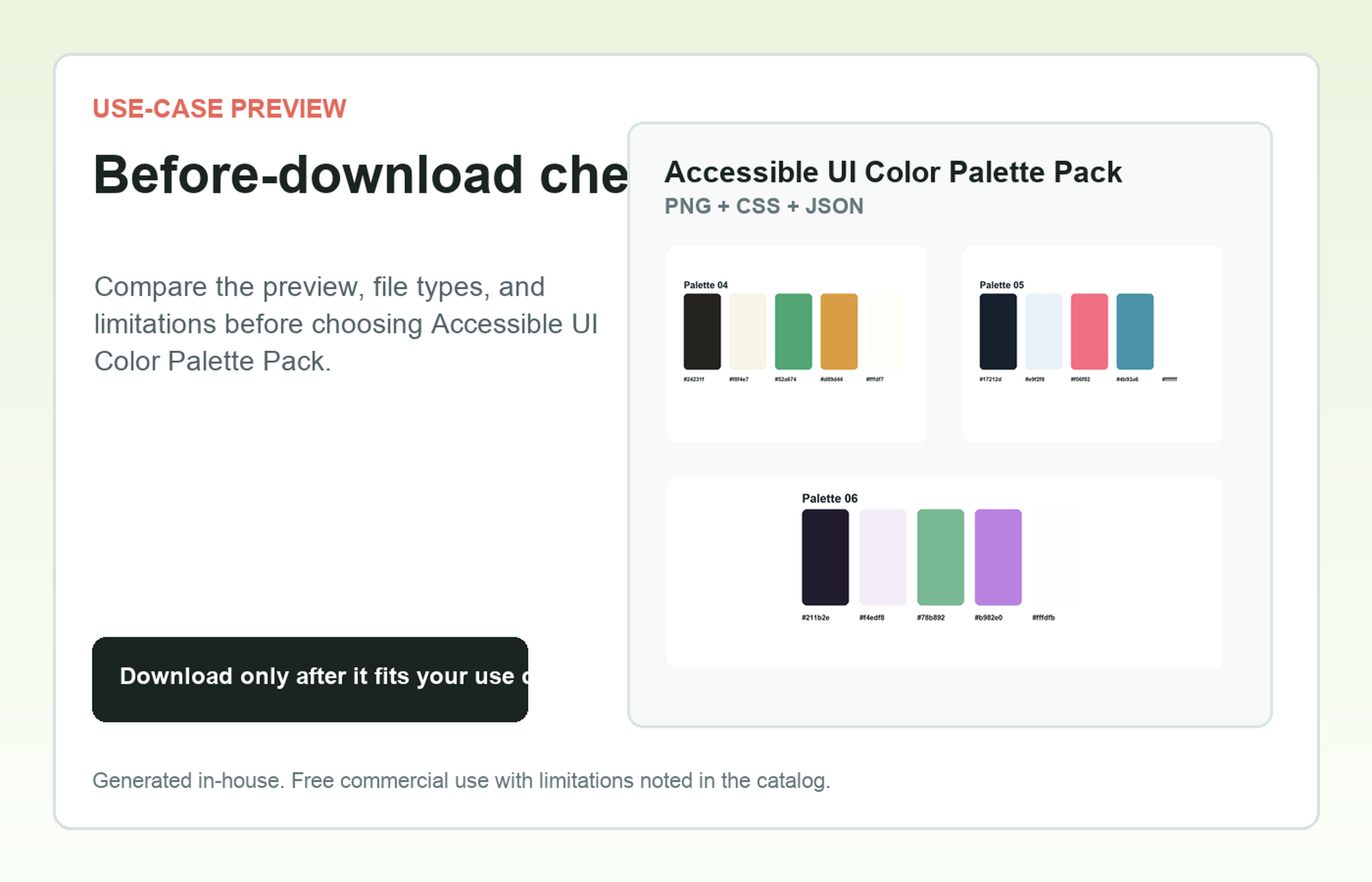 Accessible UI Color Palette Pack Before-download check use-case preview