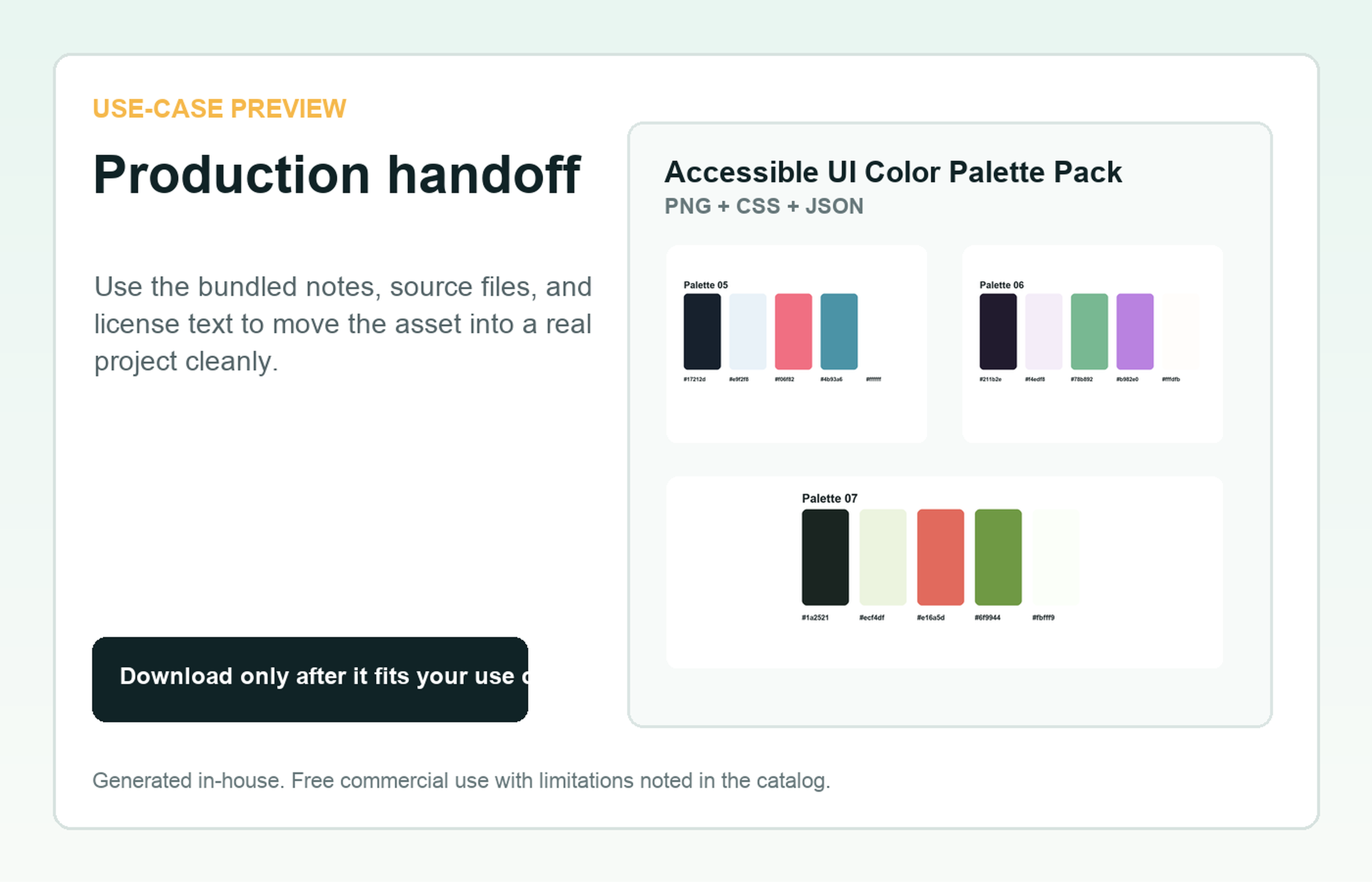 Accessible UI Color Palette Pack Production handoff use-case preview