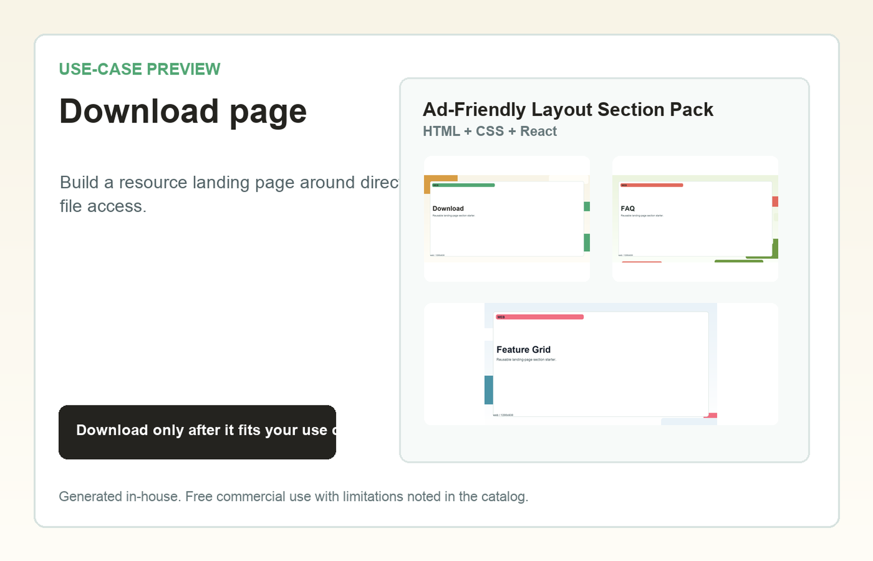 Ad-Friendly Layout Section Pack Download page use-case preview