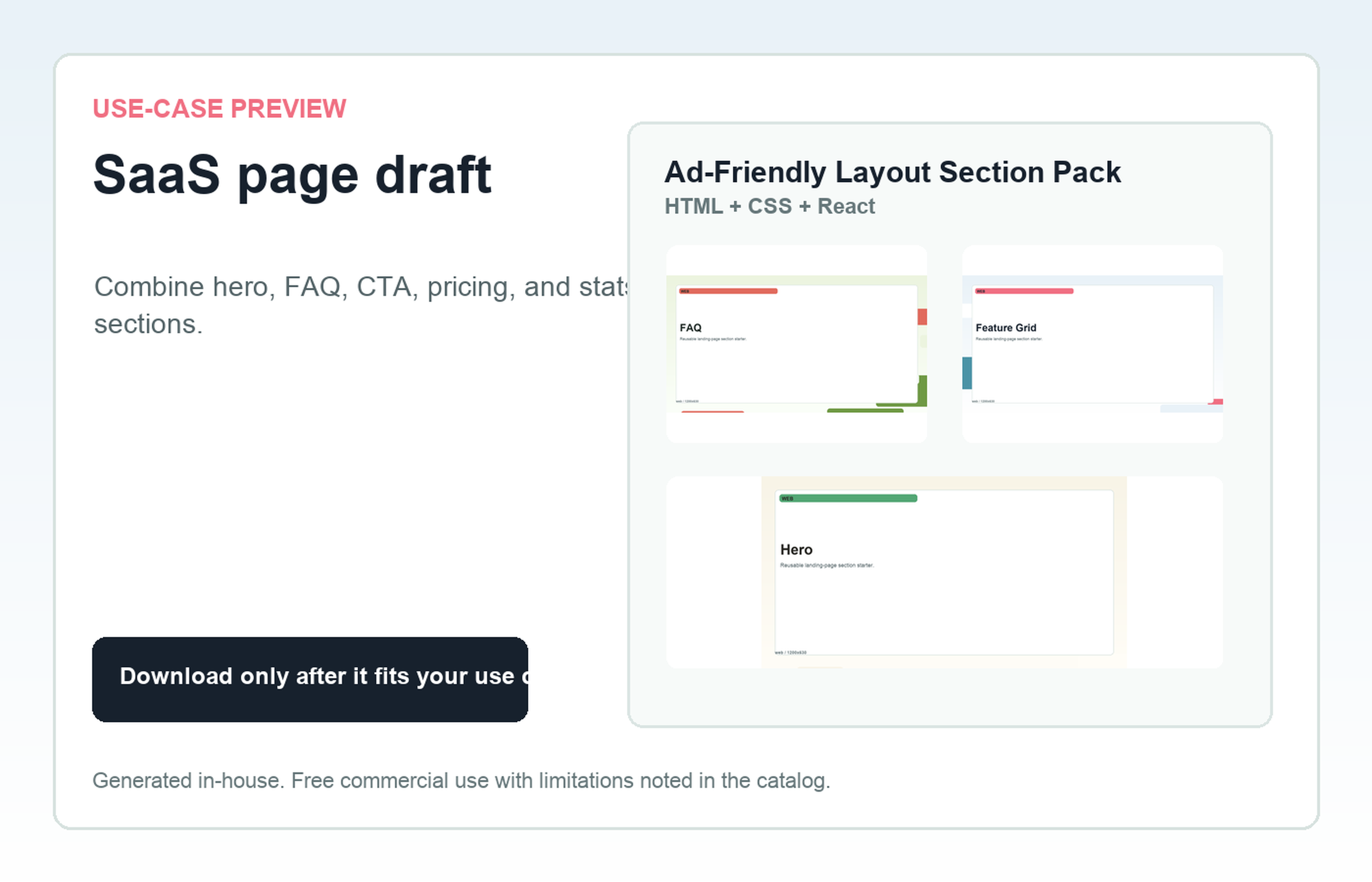Ad-Friendly Layout Section Pack SaaS page draft use-case preview
