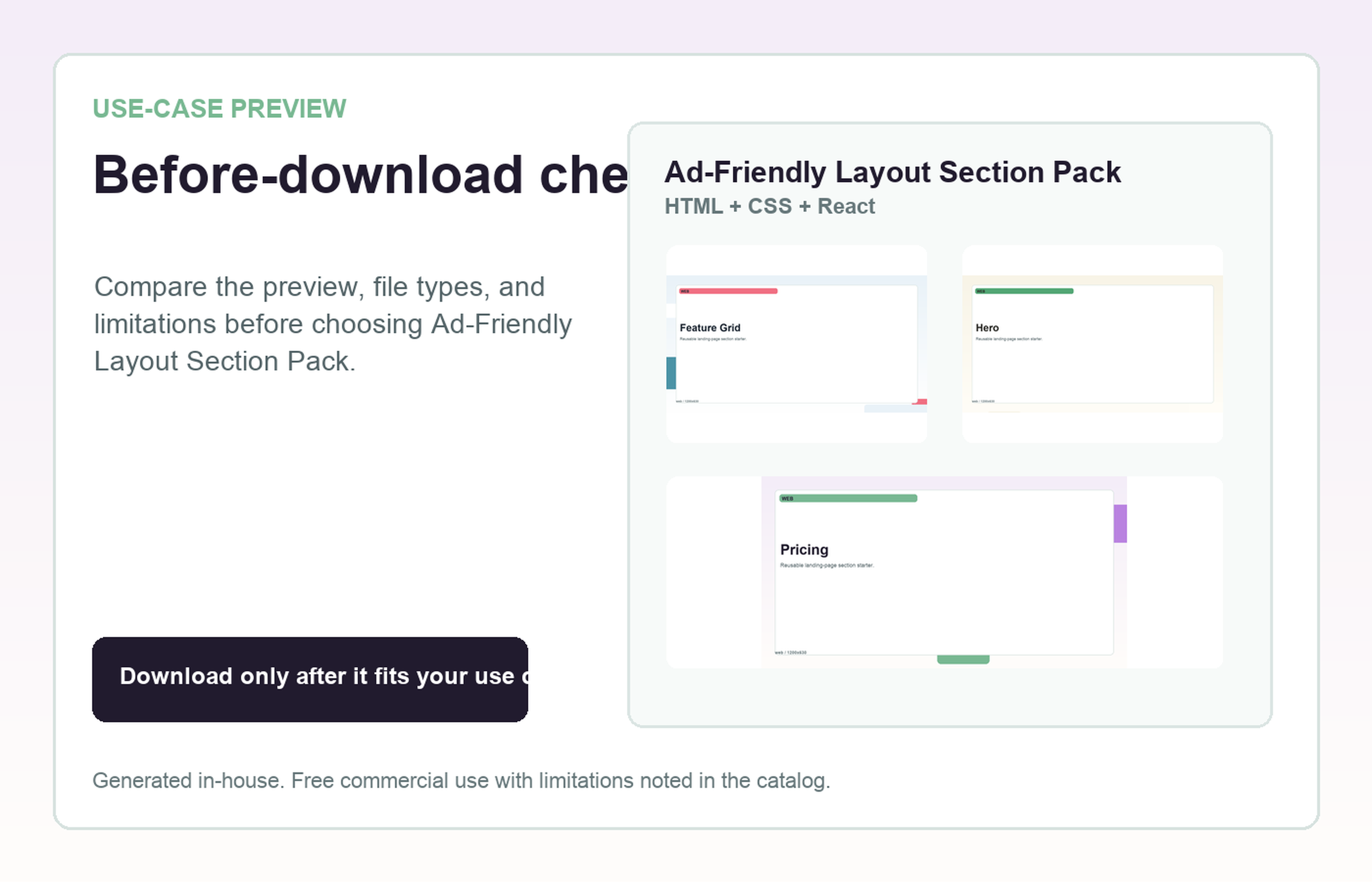 Ad-Friendly Layout Section Pack Before-download check use-case preview
