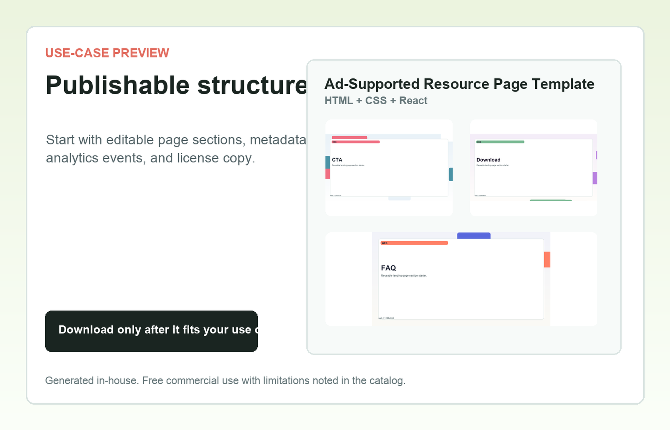 Ad-Supported Resource Page Template Publishable structure use-case preview