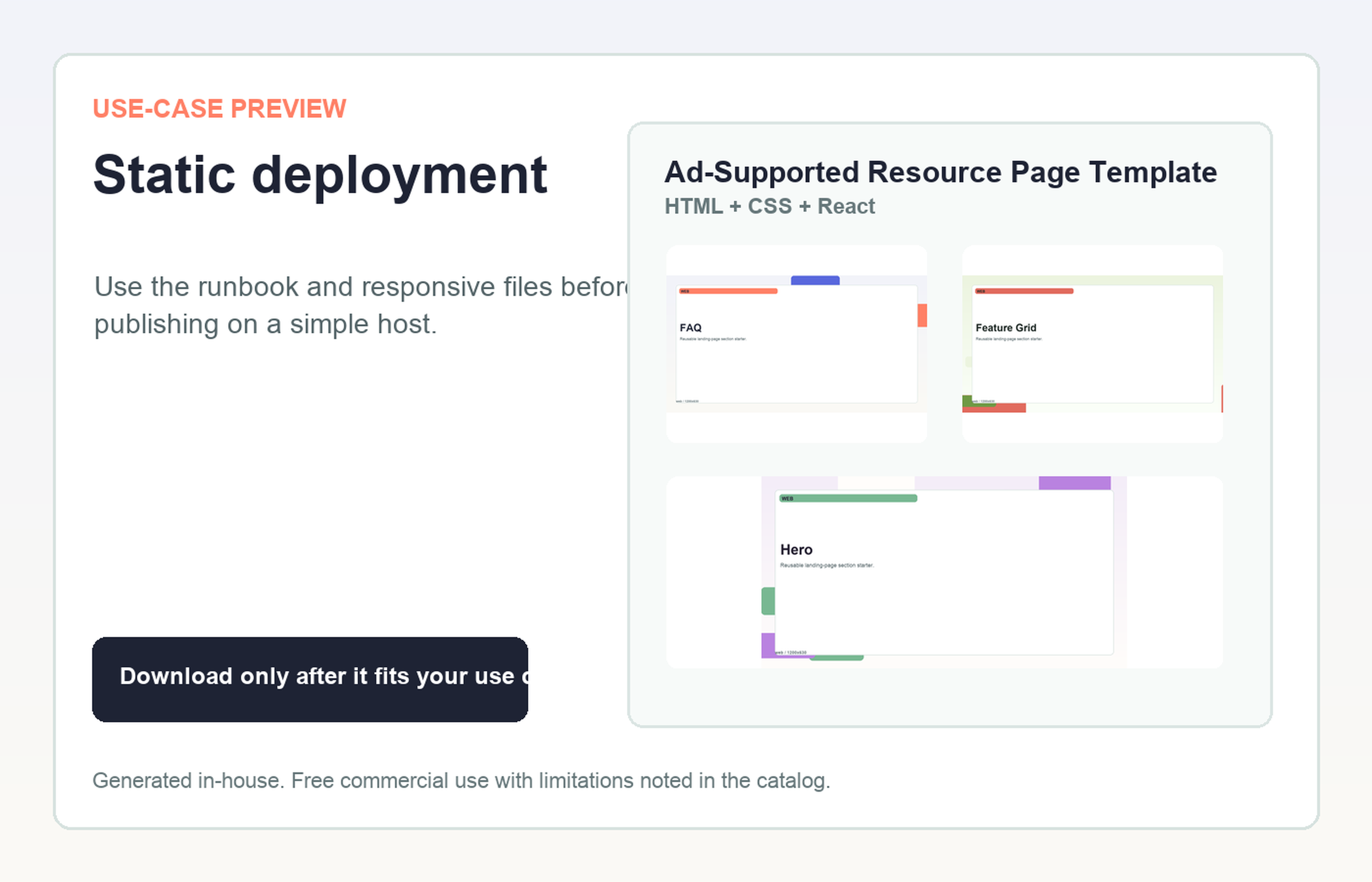 Ad-Supported Resource Page Template Static deployment use-case preview