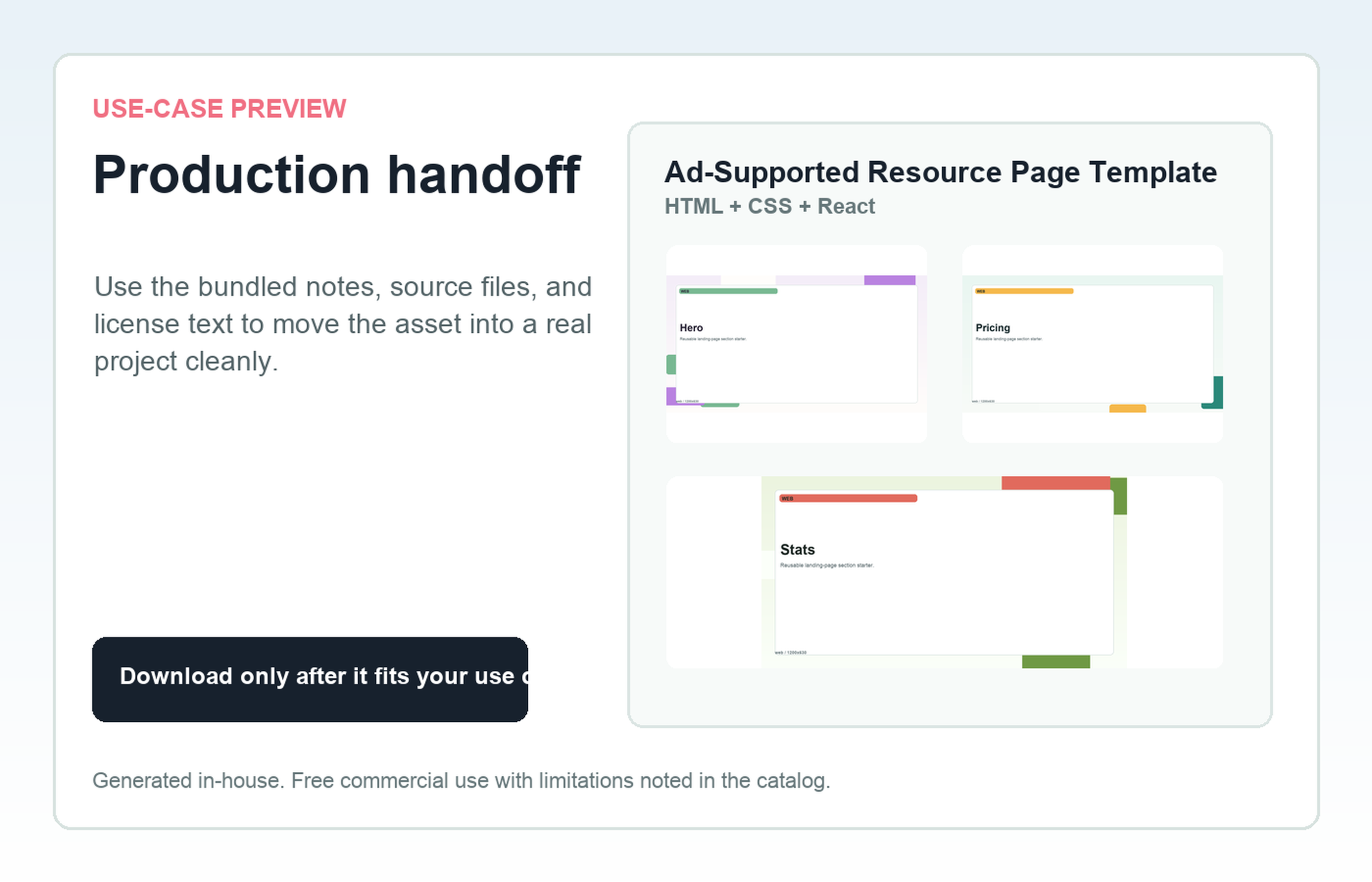 Ad-Supported Resource Page Template Production handoff use-case preview
