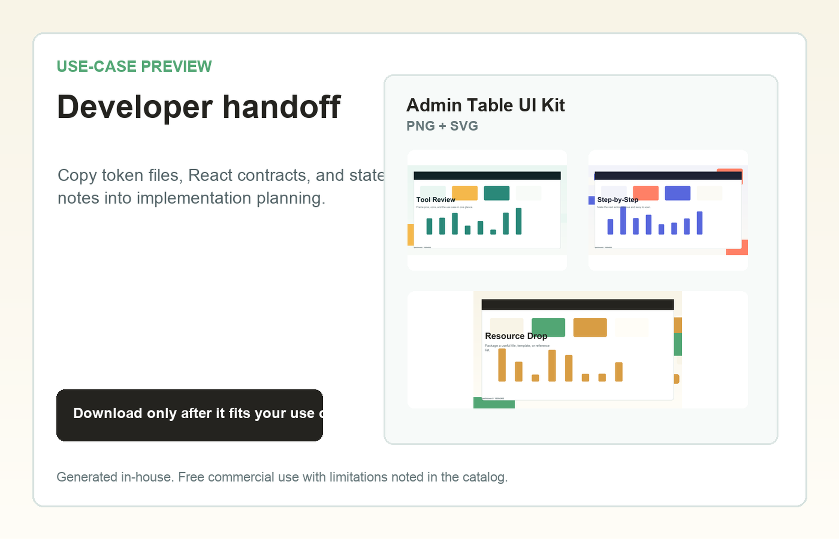 Admin Table UI Kit Developer handoff use-case preview