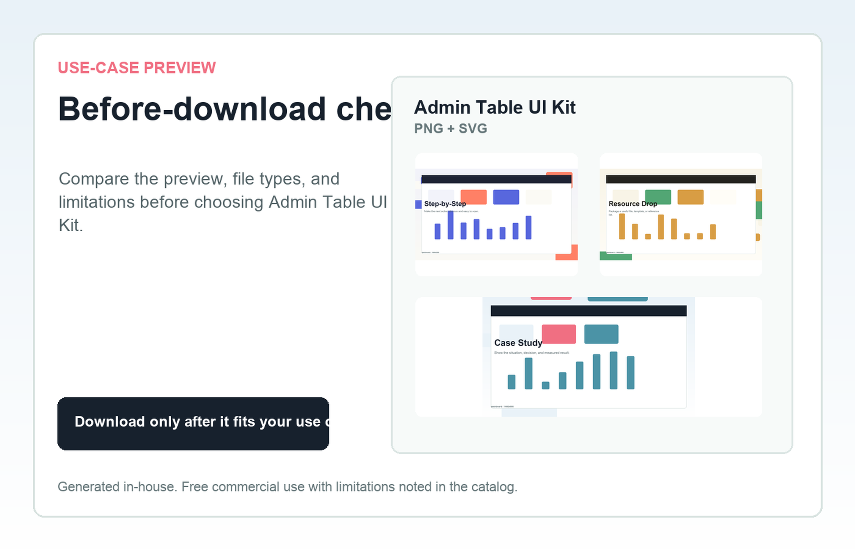 Admin Table UI Kit Before-download check use-case preview