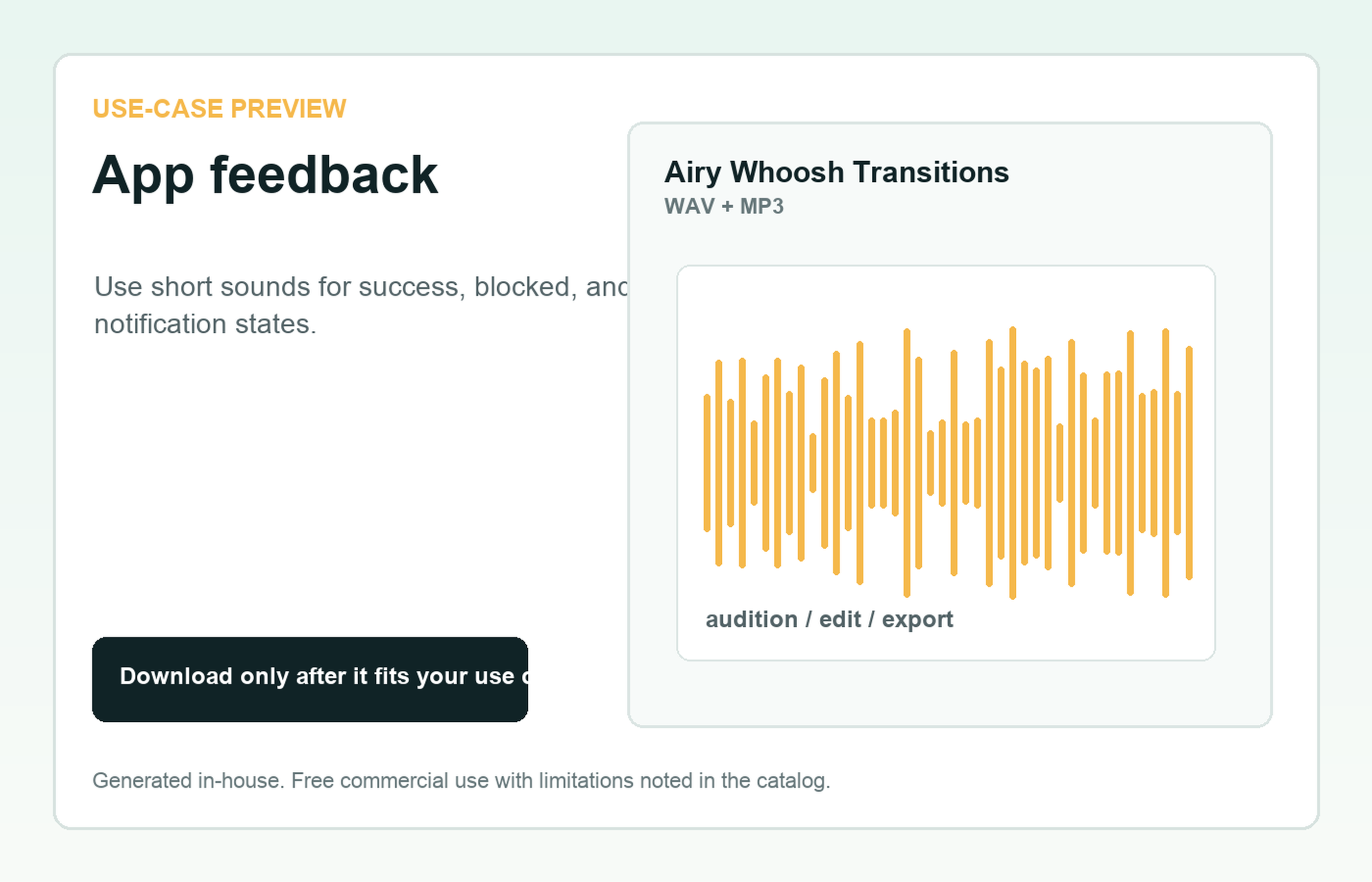 Airy Whoosh Transitions App feedback use-case preview
