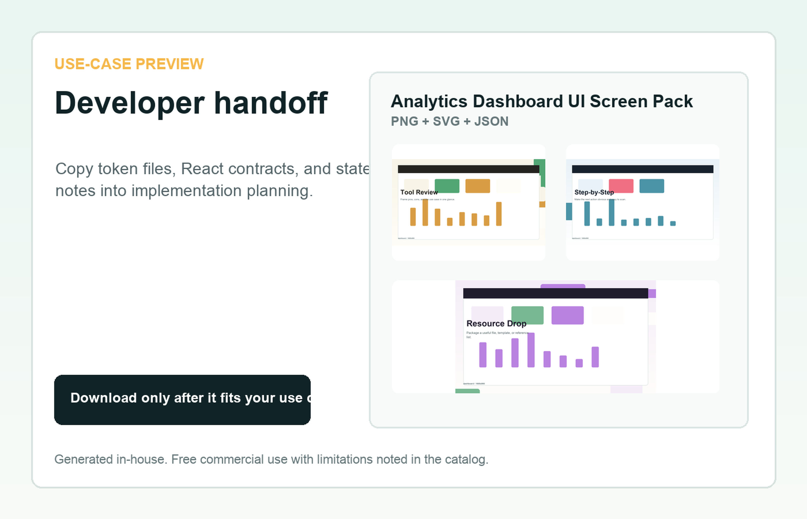 Analytics Dashboard UI Screen Pack Developer handoff use-case preview