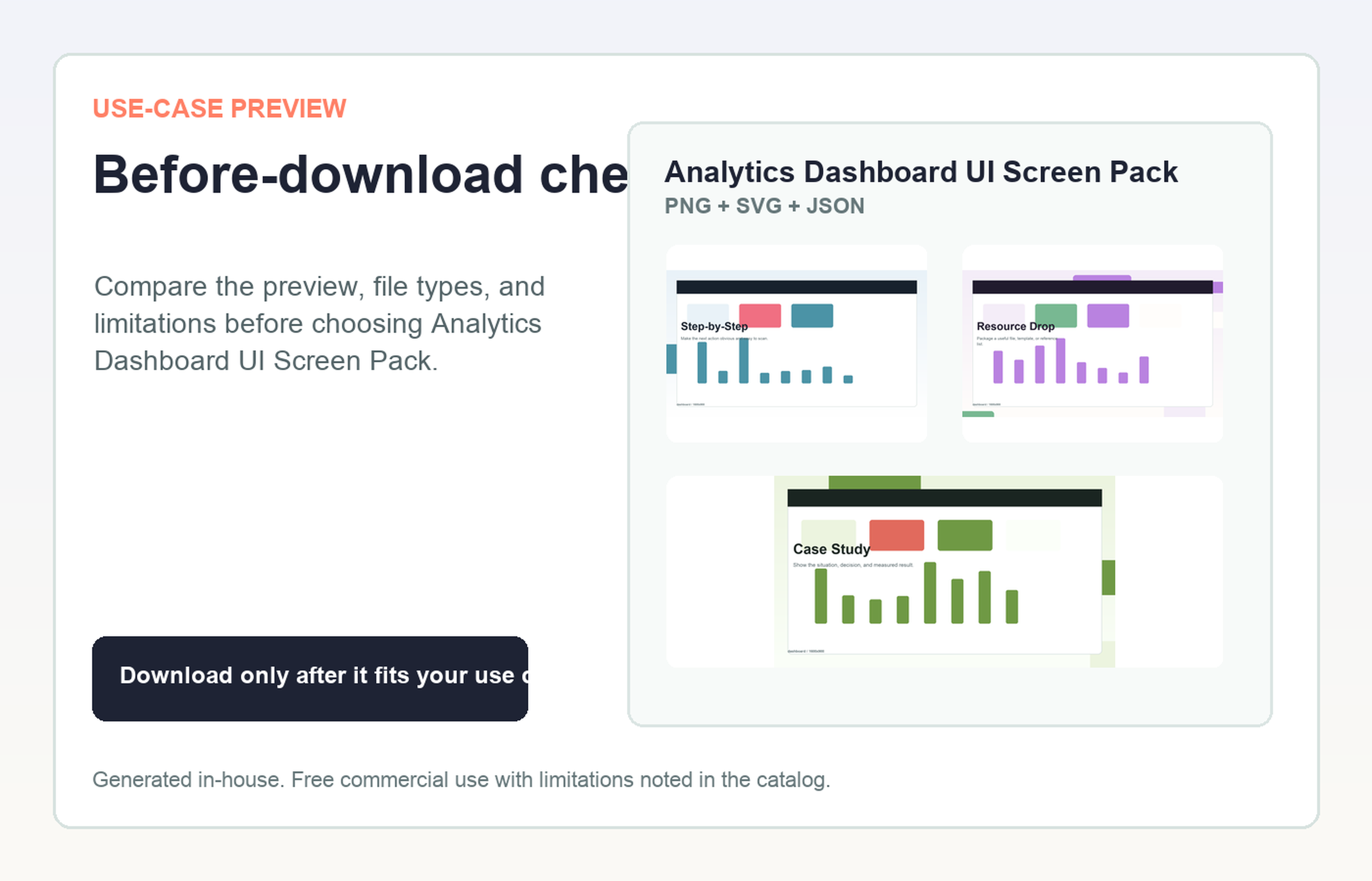 Analytics Dashboard UI Screen Pack Before-download check use-case preview