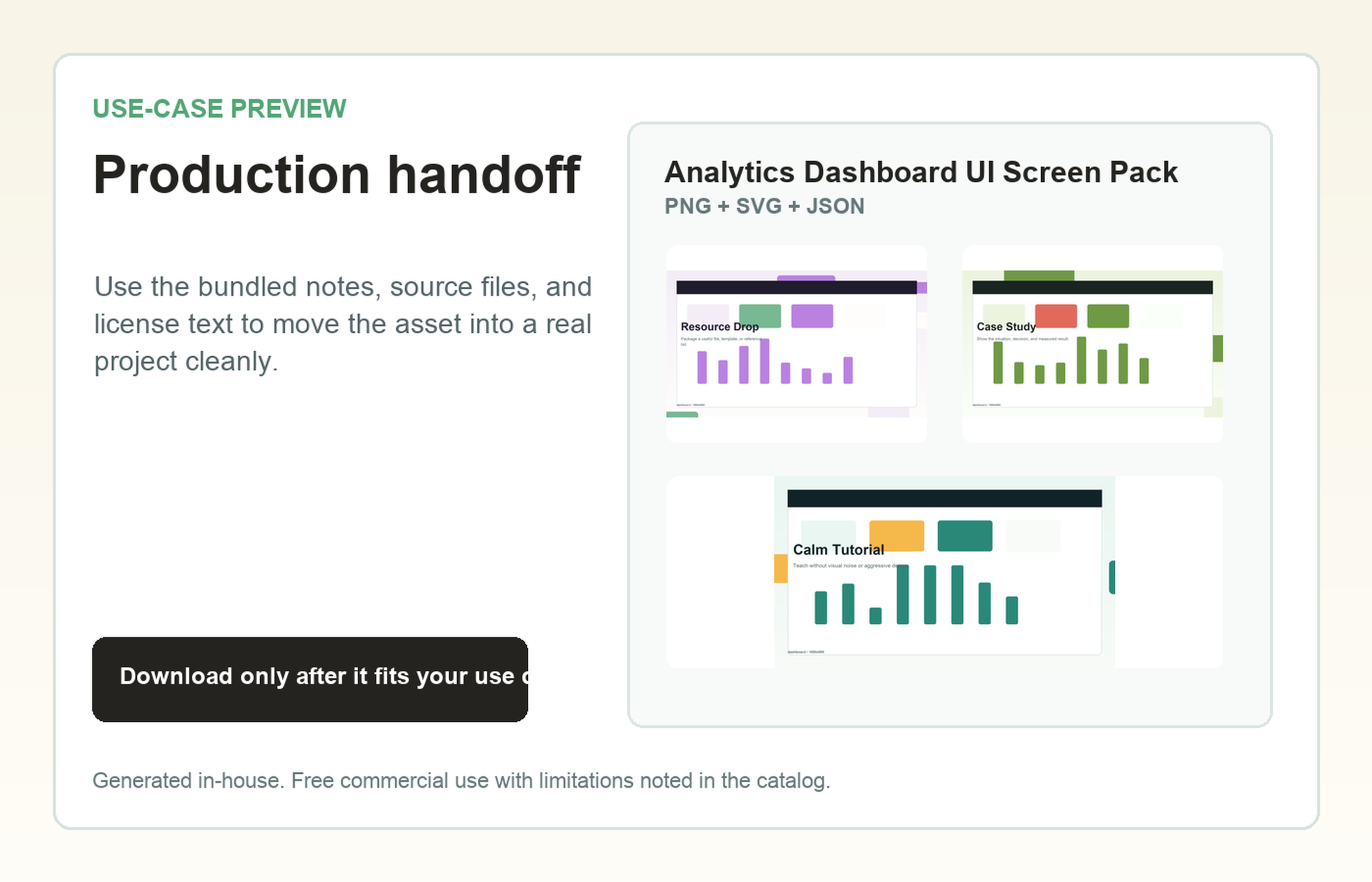 Analytics Dashboard UI Screen Pack Production handoff use-case preview