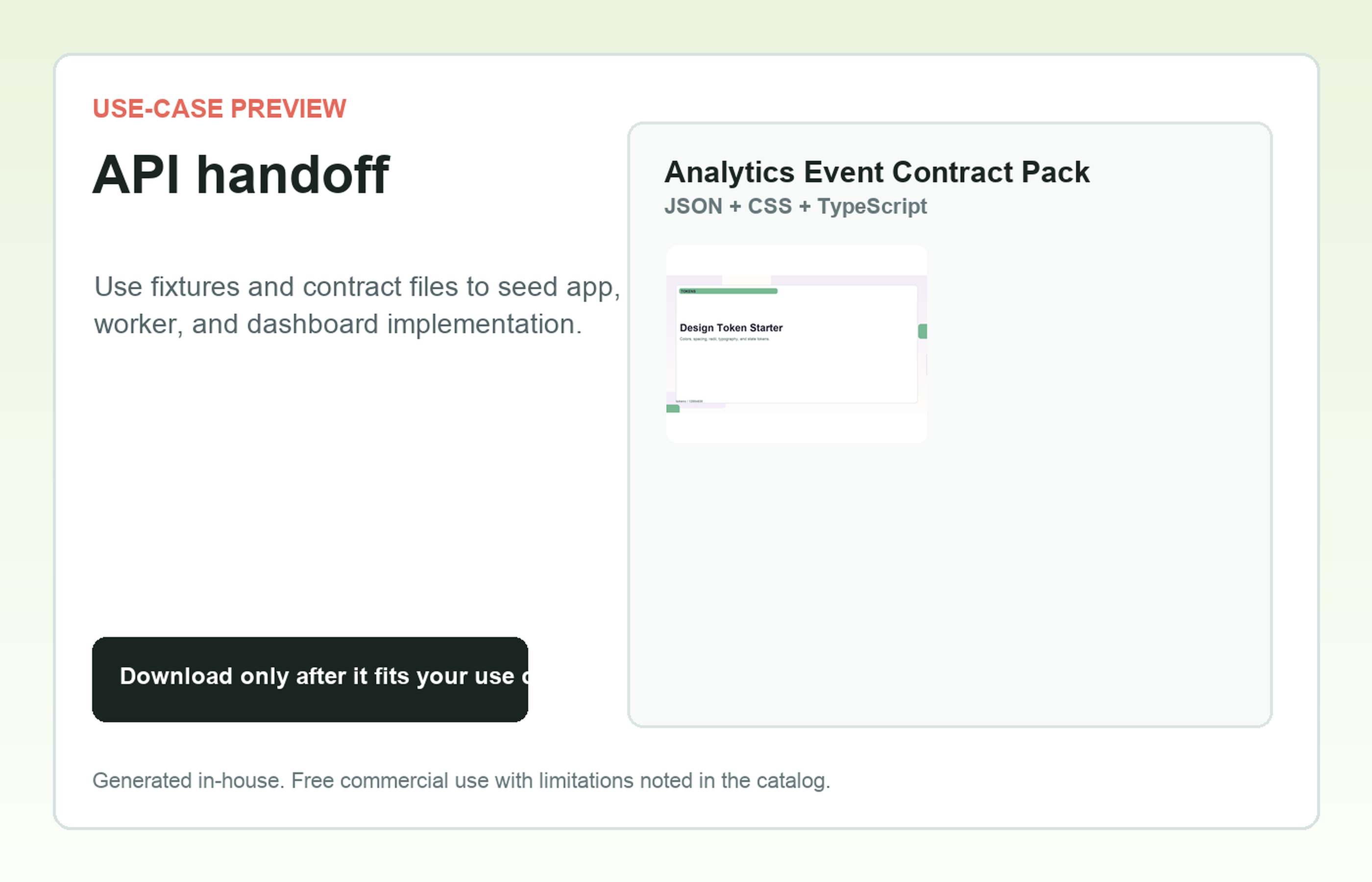 Analytics Event Contract Pack API handoff use-case preview