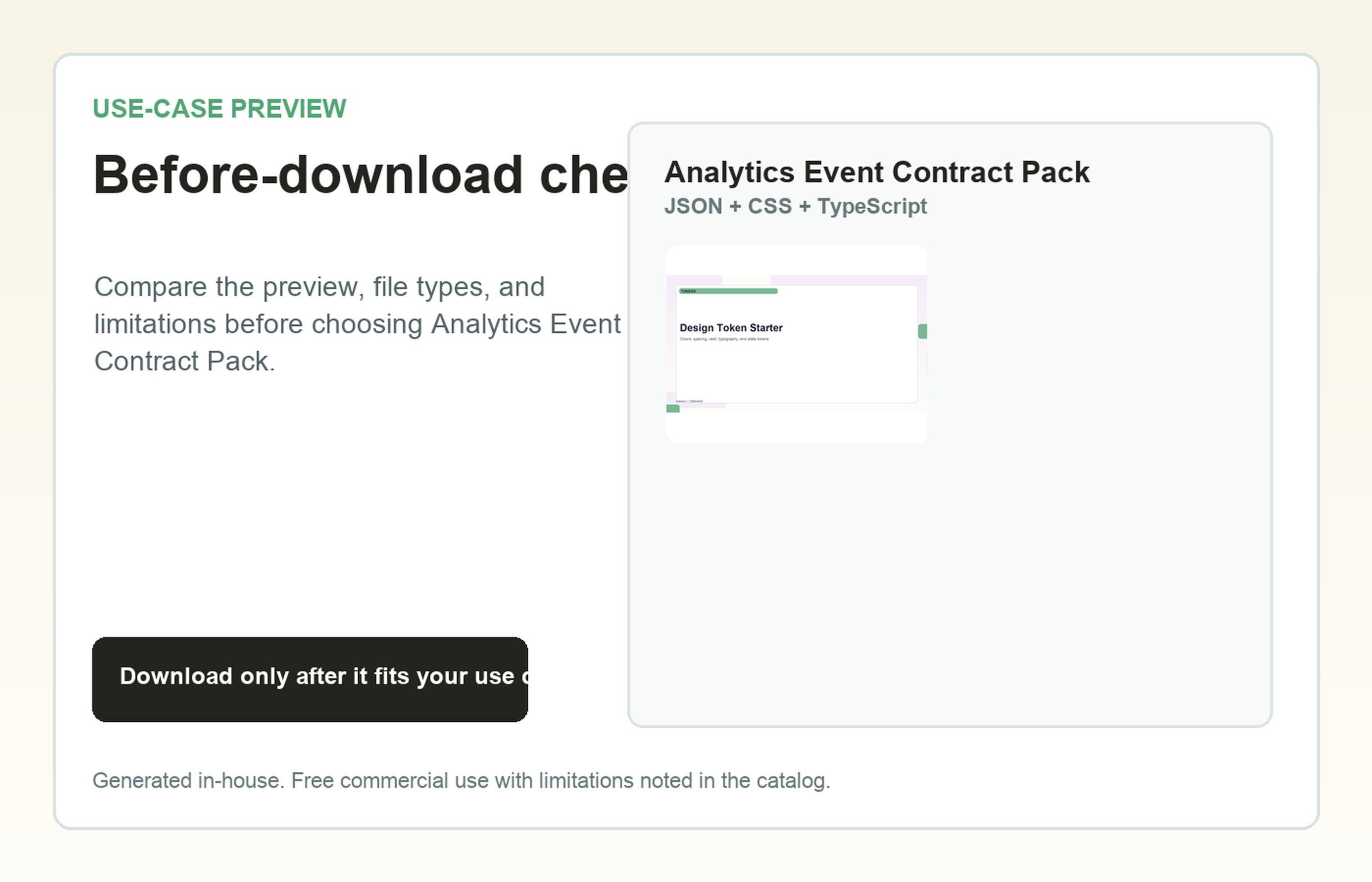 Analytics Event Contract Pack Before-download check use-case preview