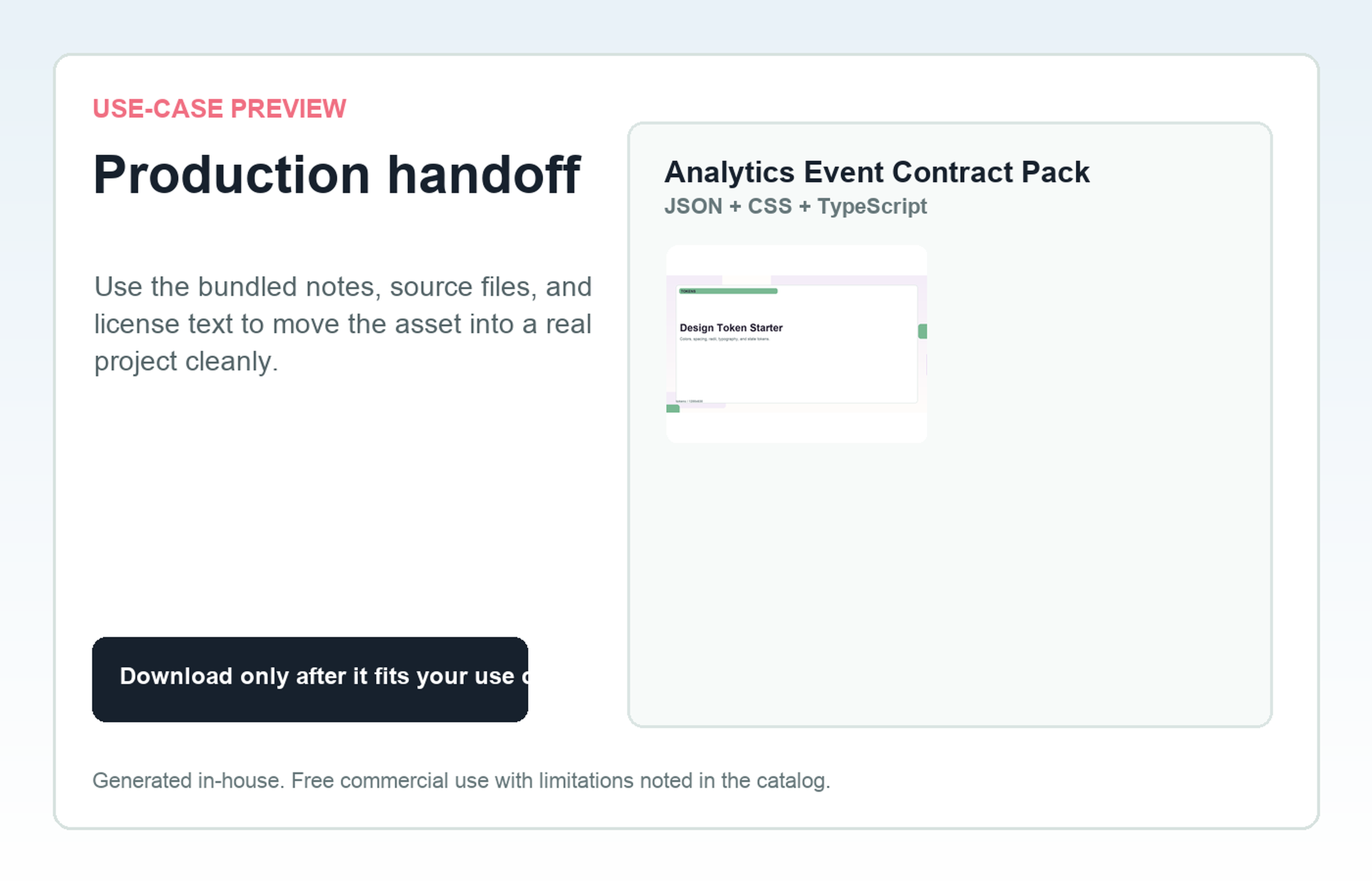 Analytics Event Contract Pack Production handoff use-case preview