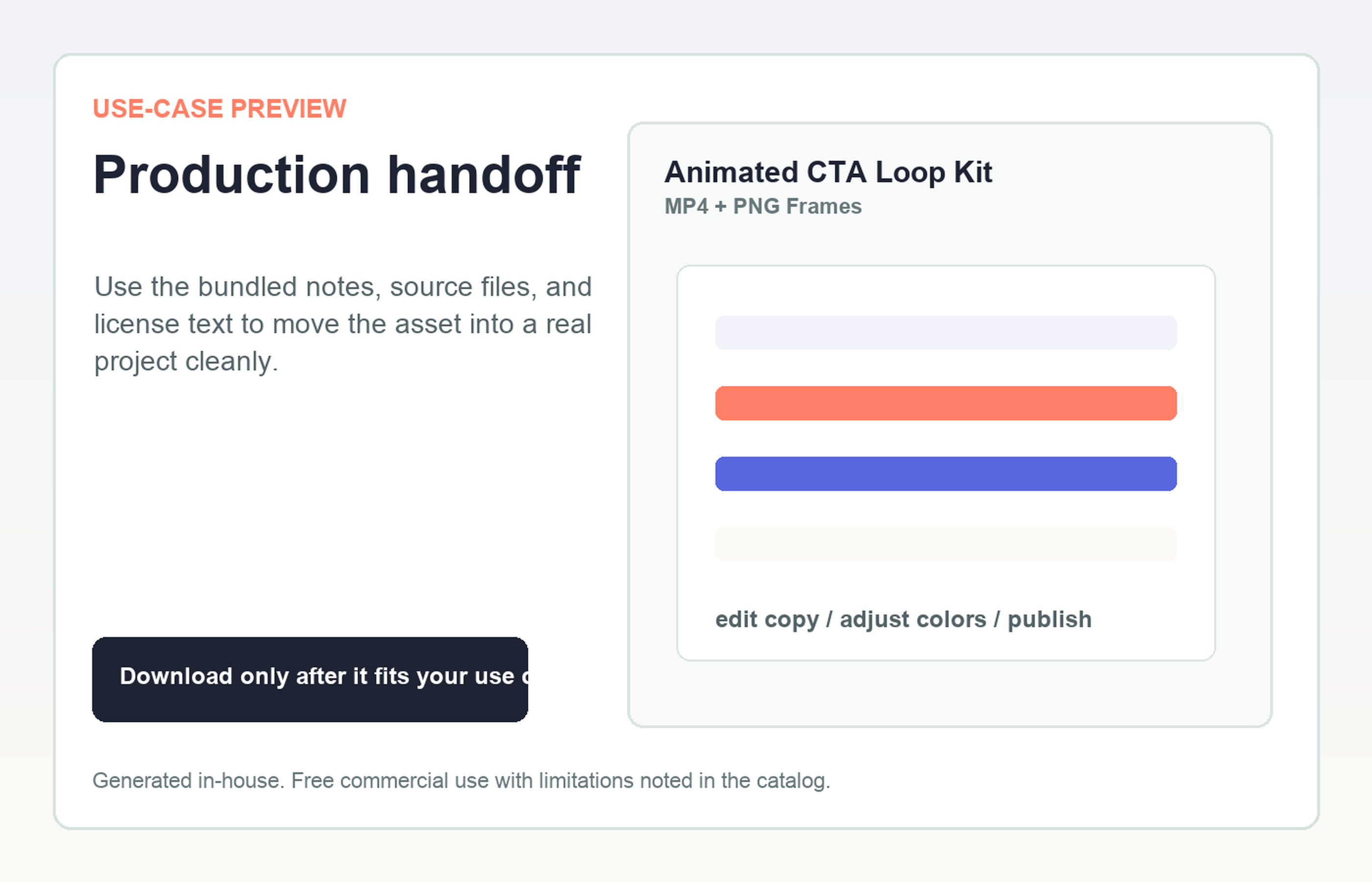 Animated CTA Loop Kit Production handoff use-case preview