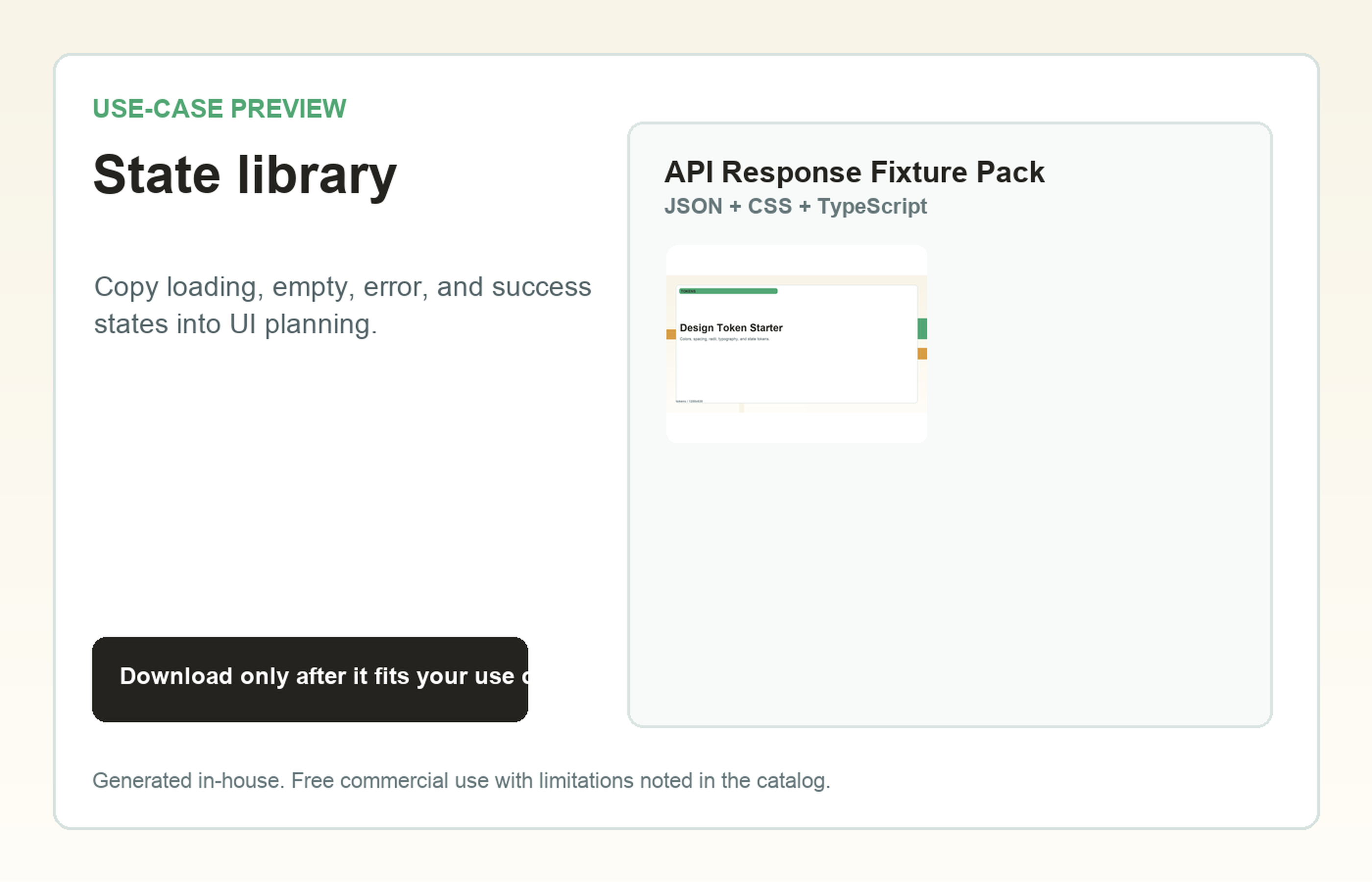 API Response Fixture Pack State library use-case preview
