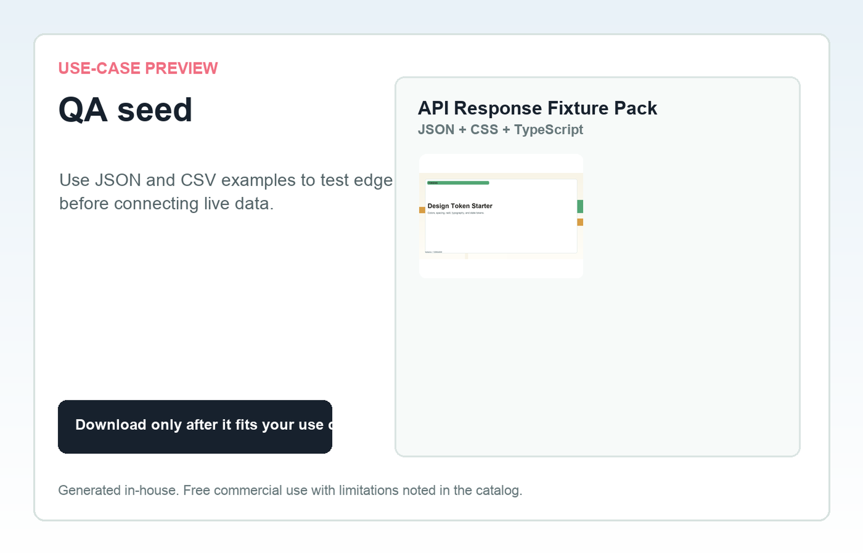 API Response Fixture Pack QA seed use-case preview