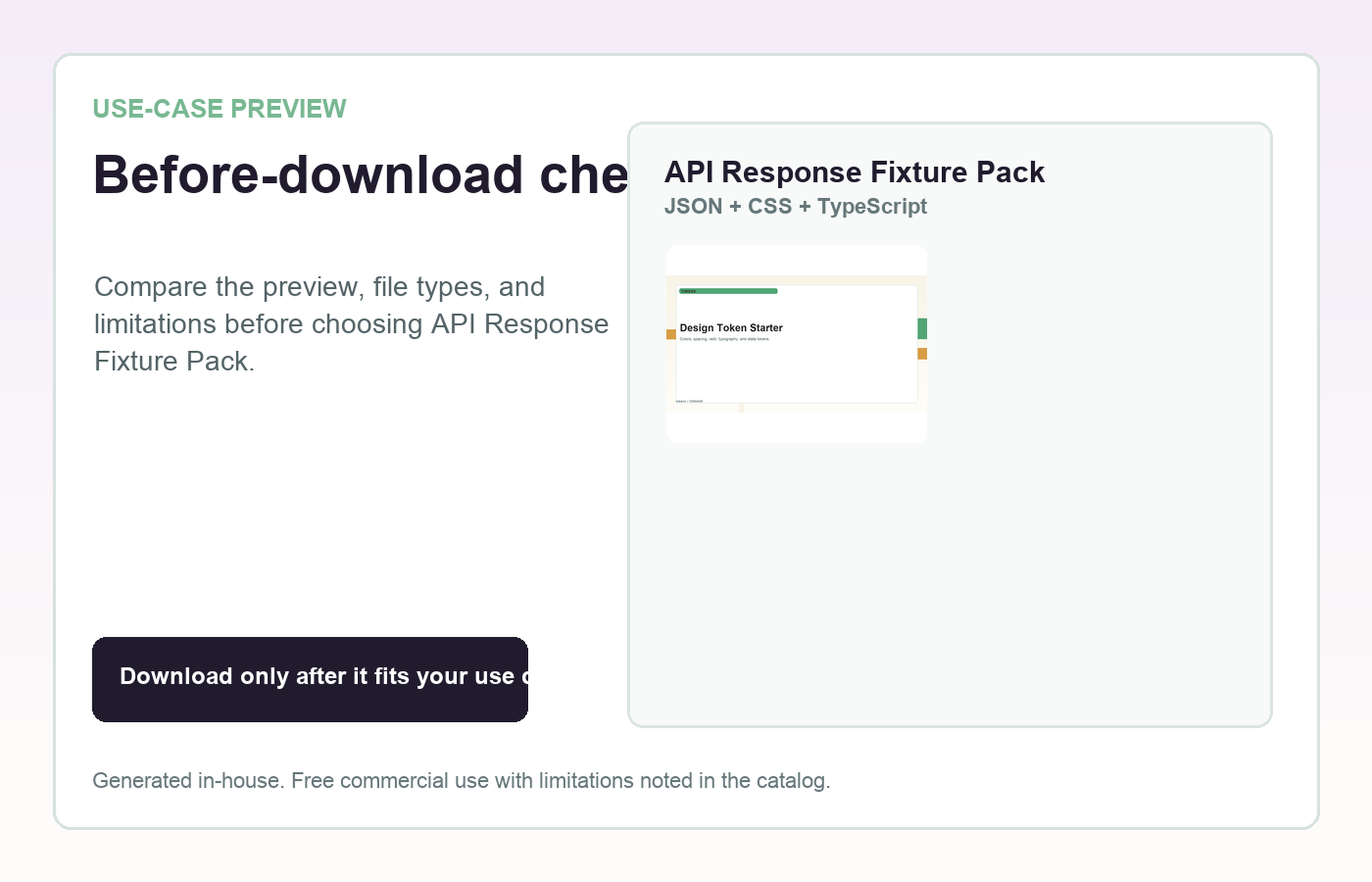 API Response Fixture Pack Before-download check use-case preview