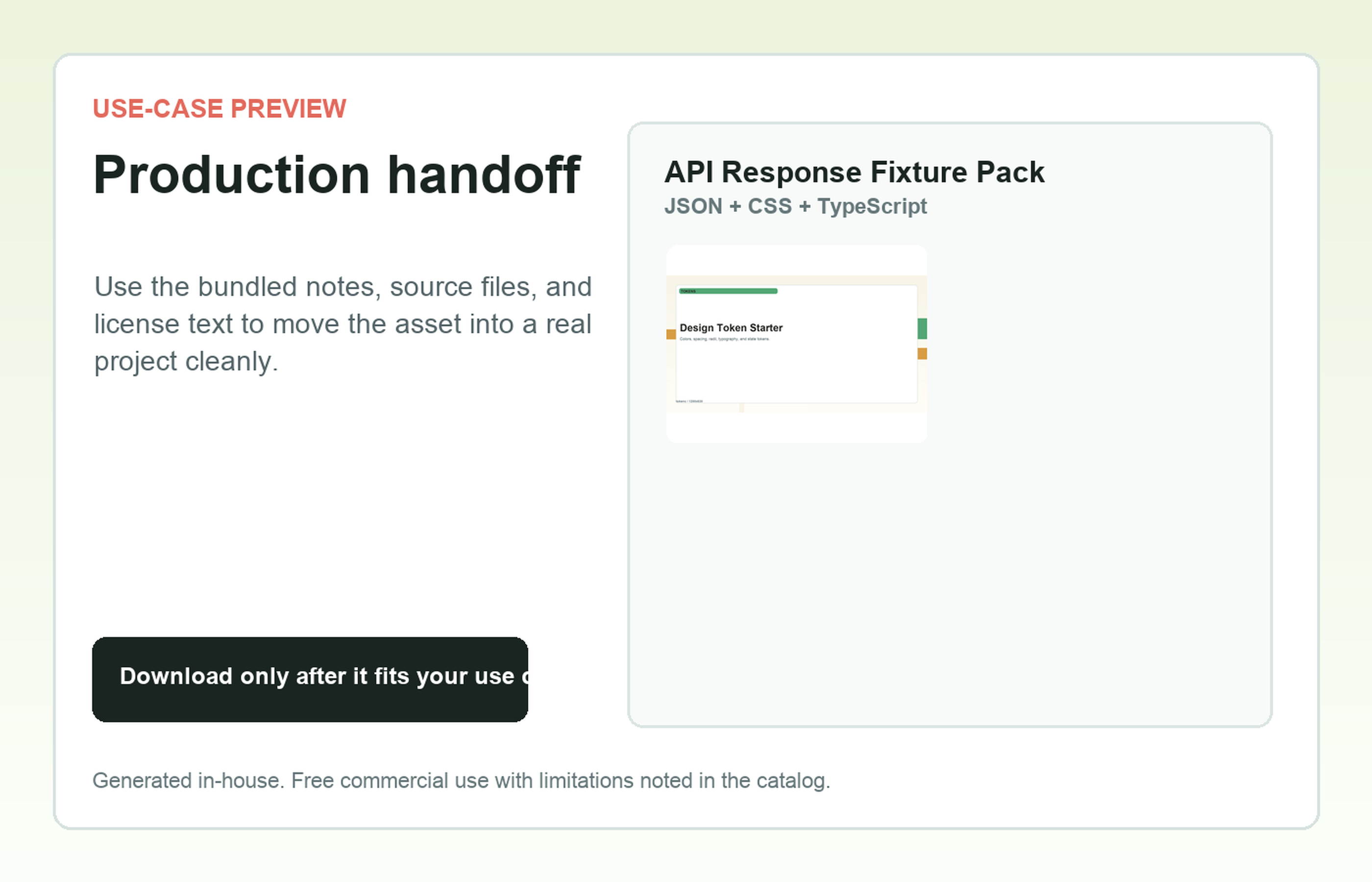 API Response Fixture Pack Production handoff use-case preview