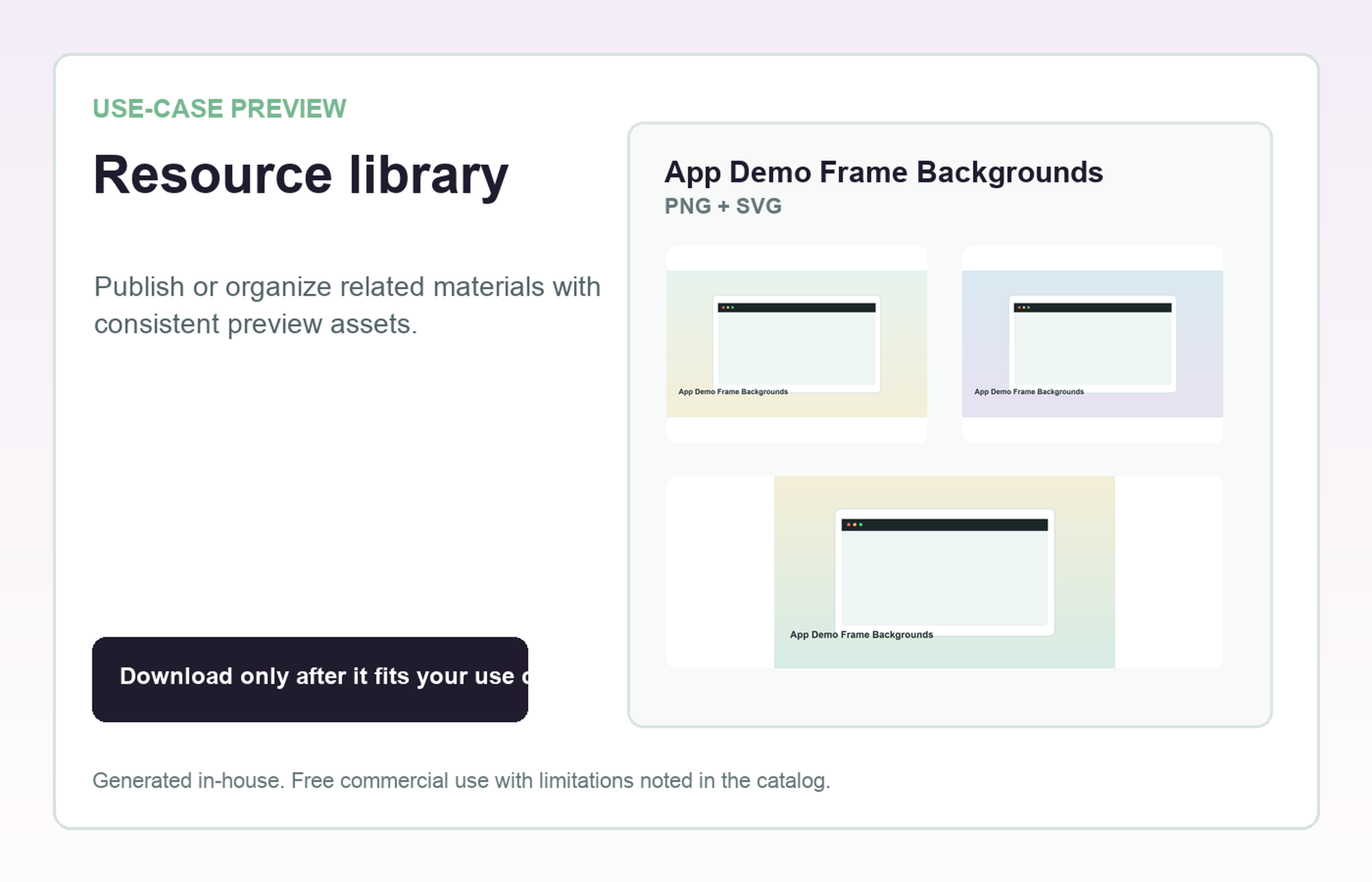 App Demo Frame Backgrounds Resource library use-case preview