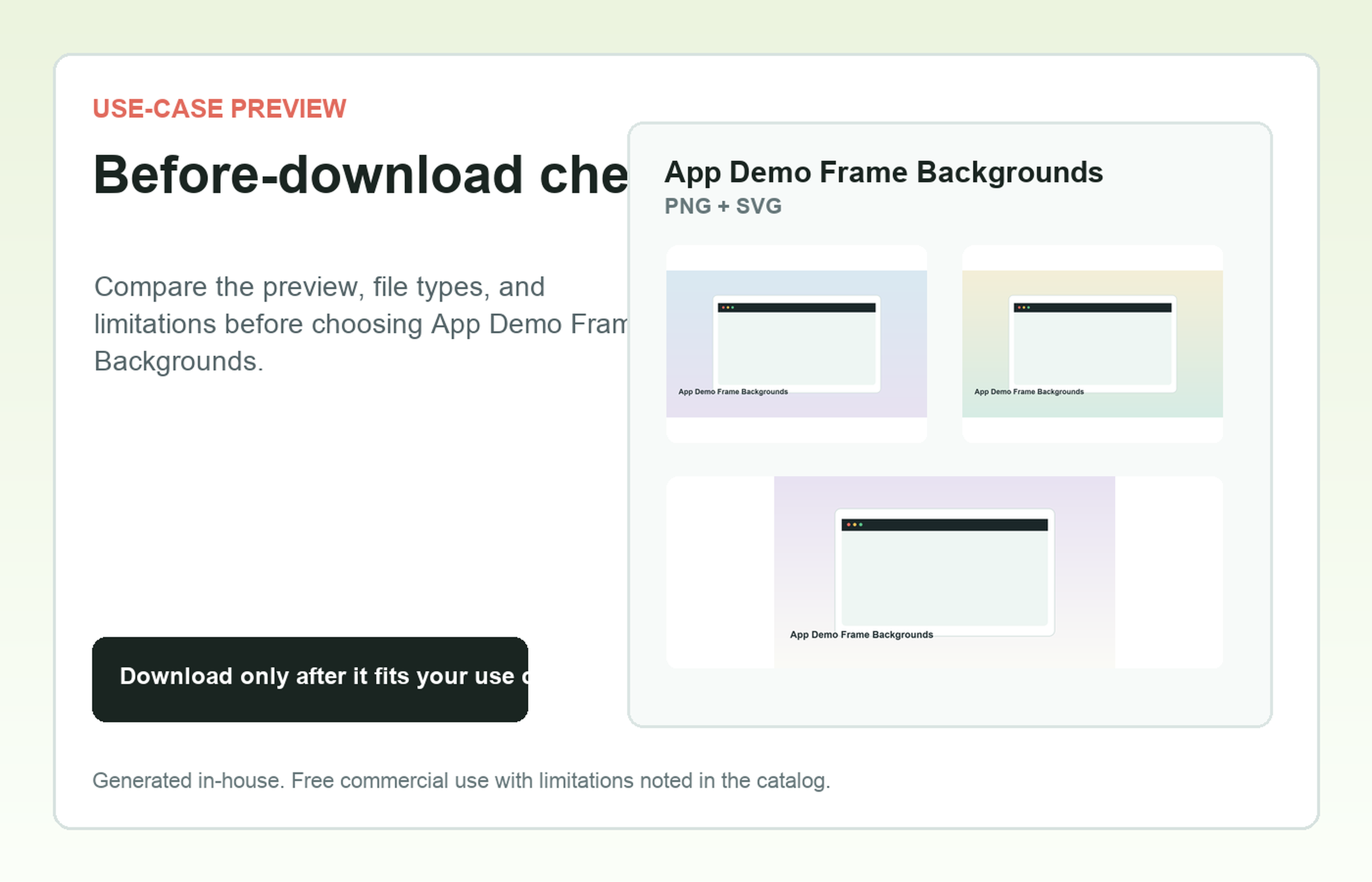 App Demo Frame Backgrounds Before-download check use-case preview