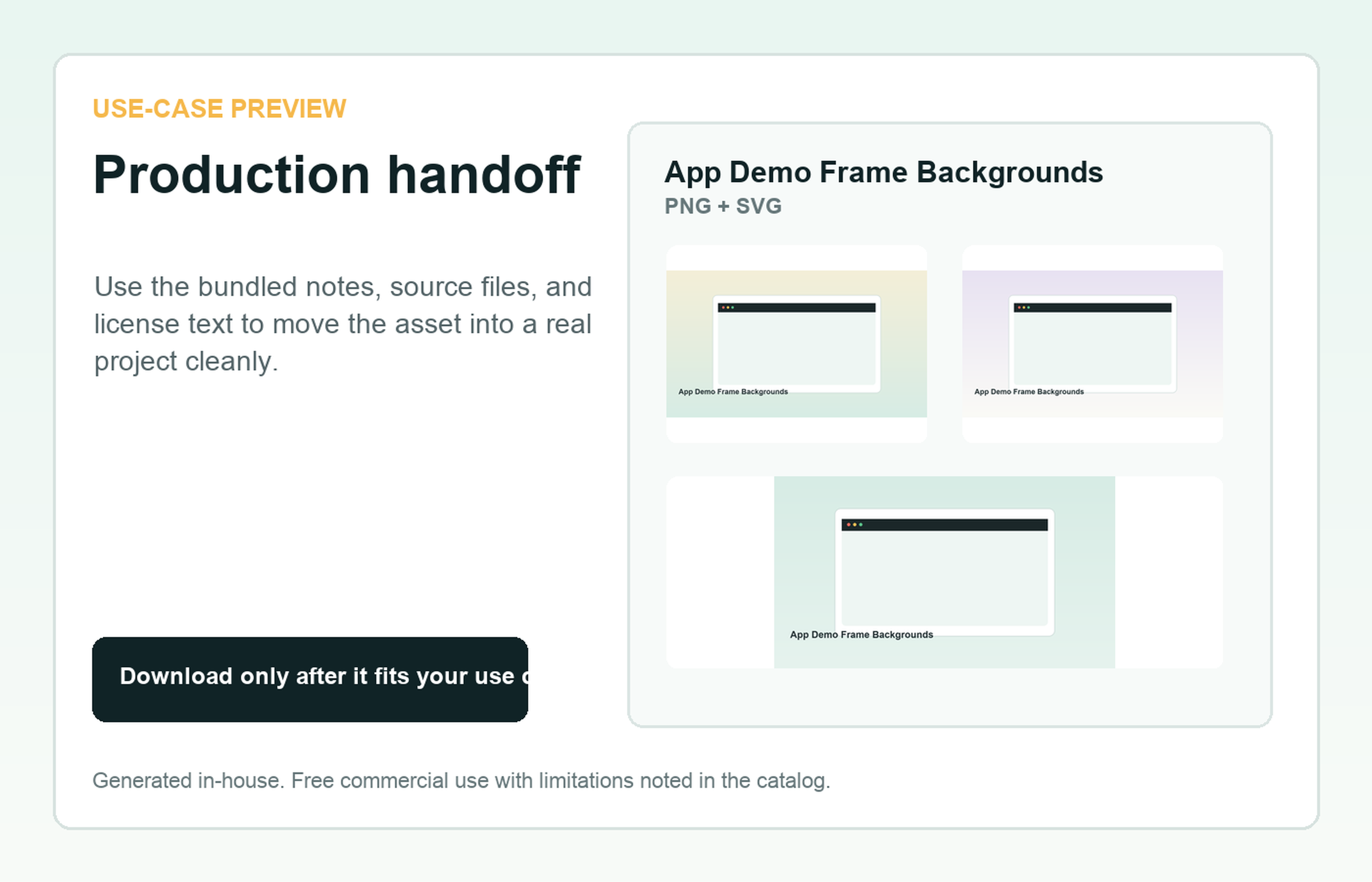 App Demo Frame Backgrounds Production handoff use-case preview