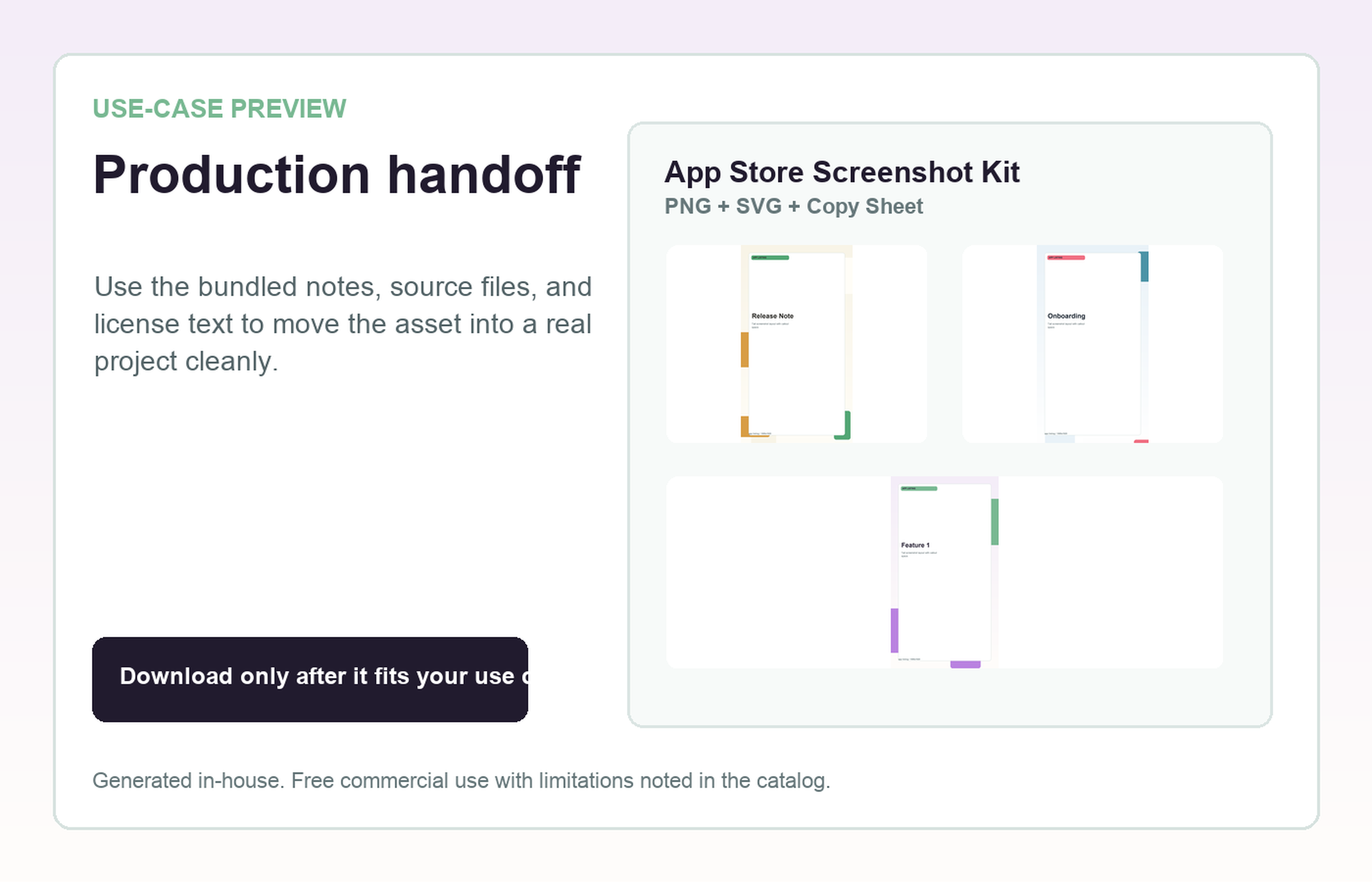 App Store Screenshot Kit Production handoff use-case preview
