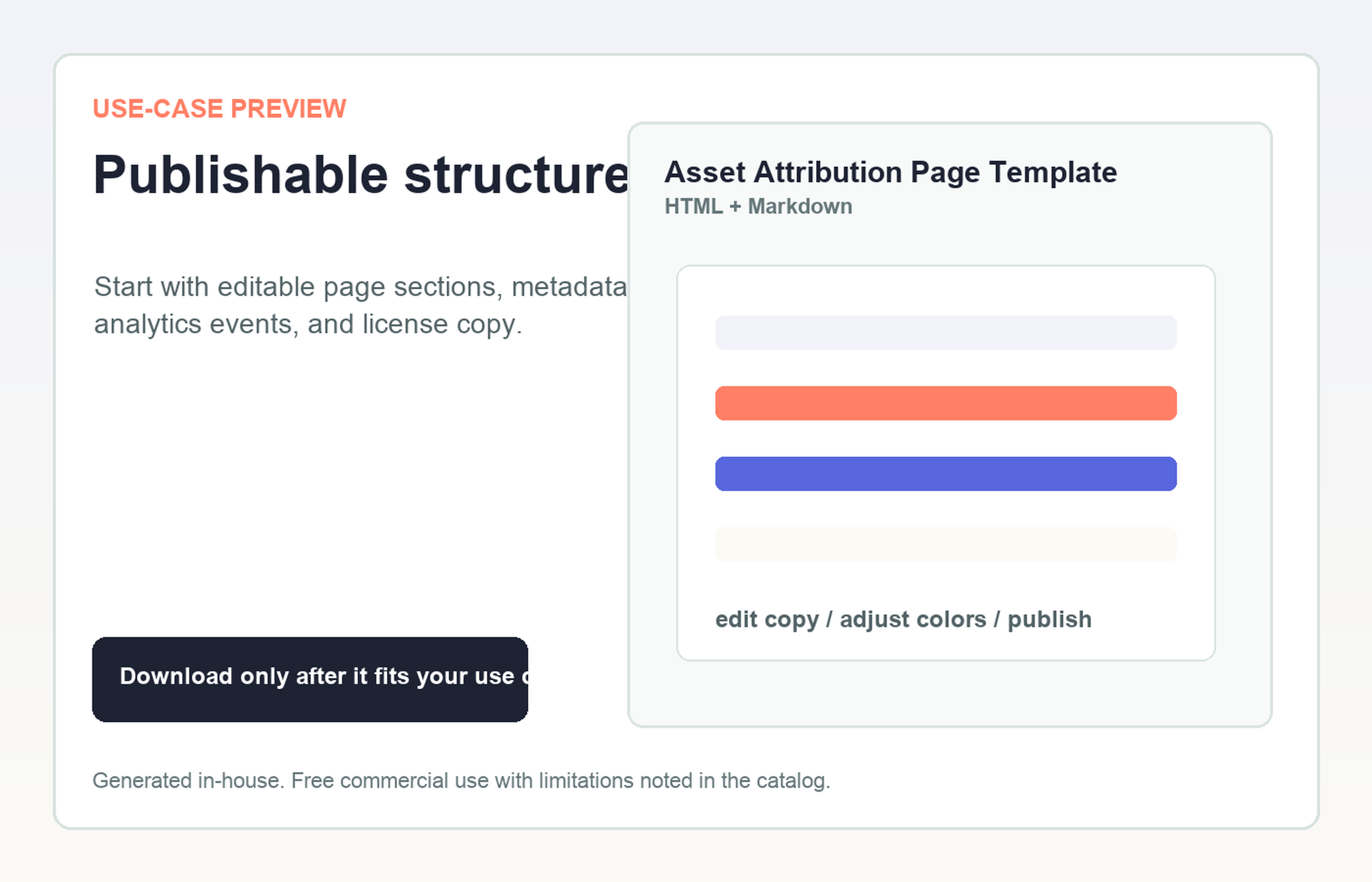 Asset Attribution Page Template Publishable structure use-case preview