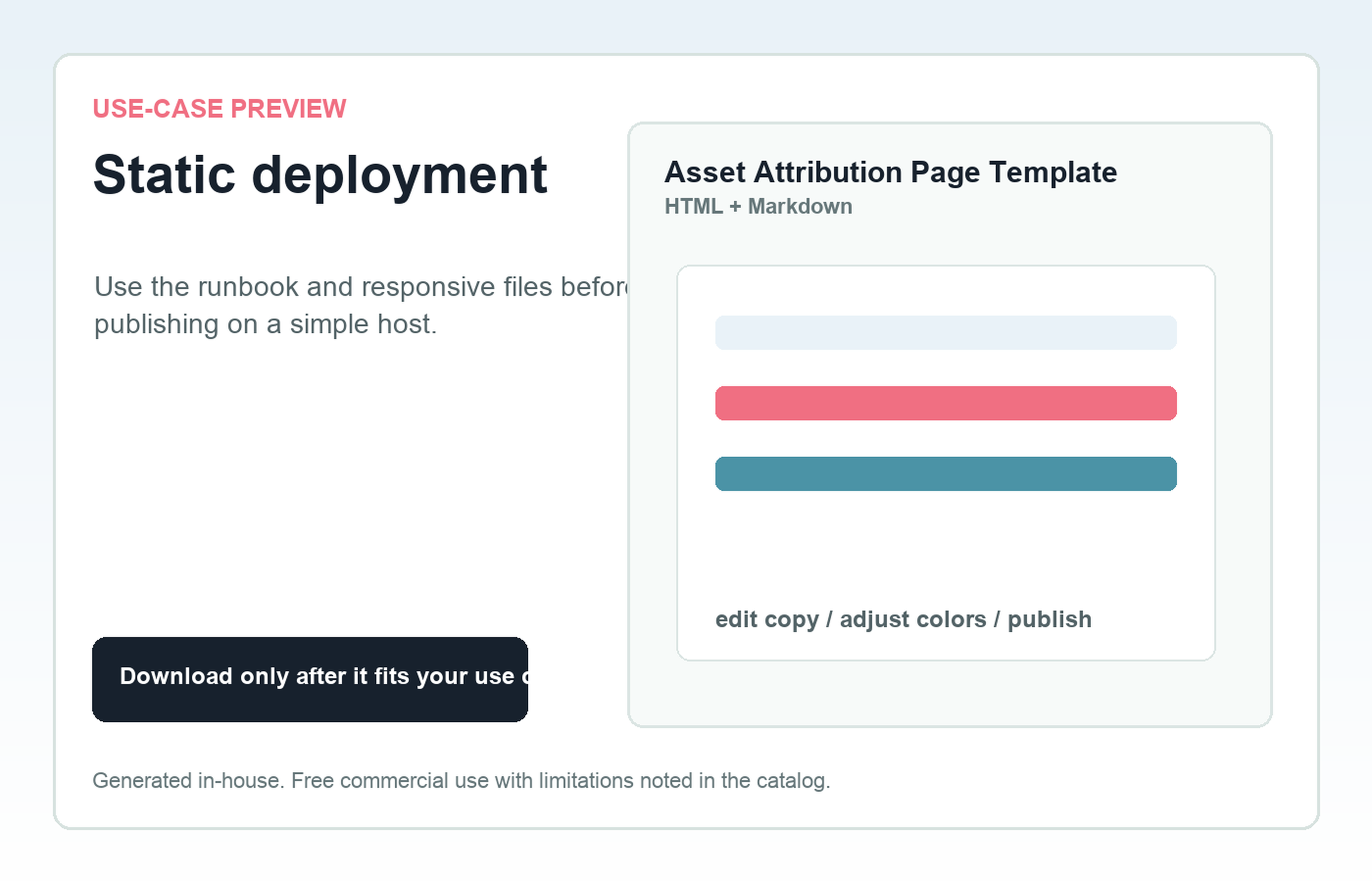 Asset Attribution Page Template Static deployment use-case preview